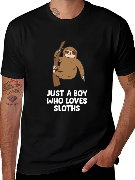 Boys Sloth Lover Graphic Tee - Black