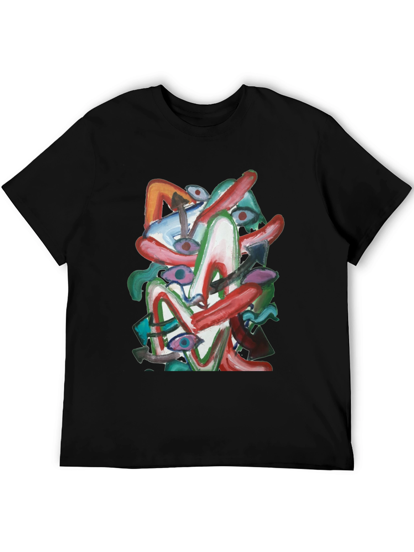 Abstract Art Graphic Tee - Black Cotton Shirt