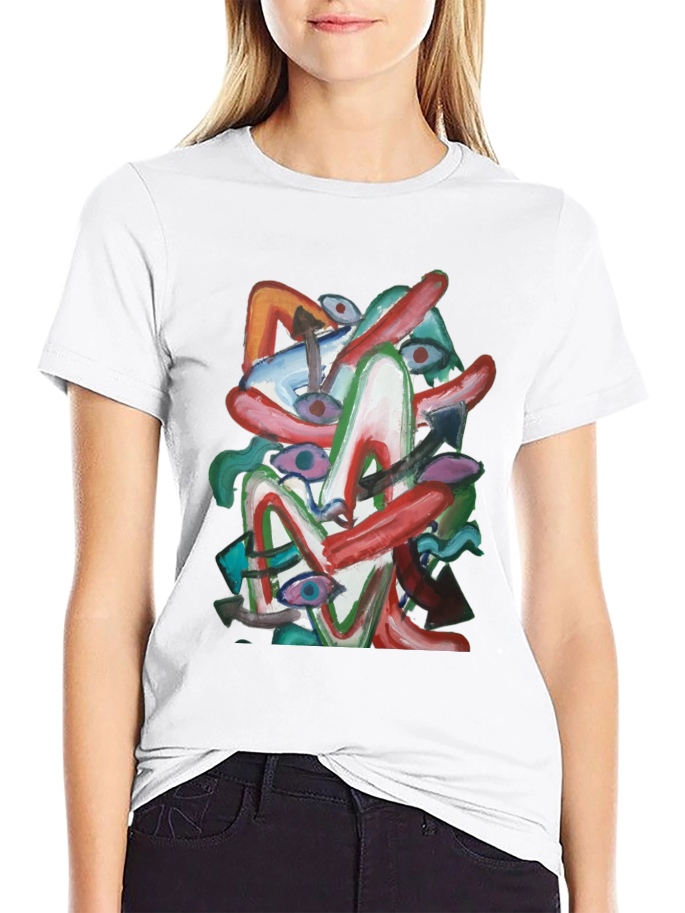 Abstract Art Graphic Tee - Black Cotton Shirt