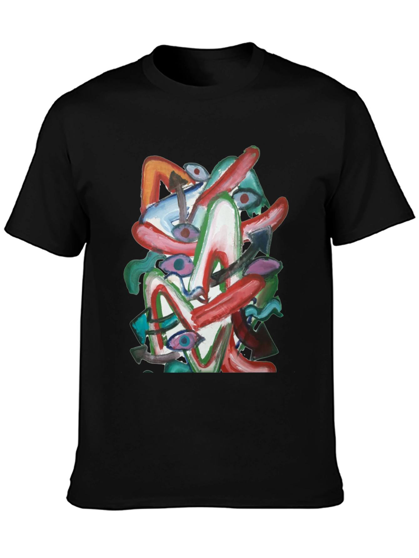 Abstract Art Graphic Tee - Black Cotton Shirt