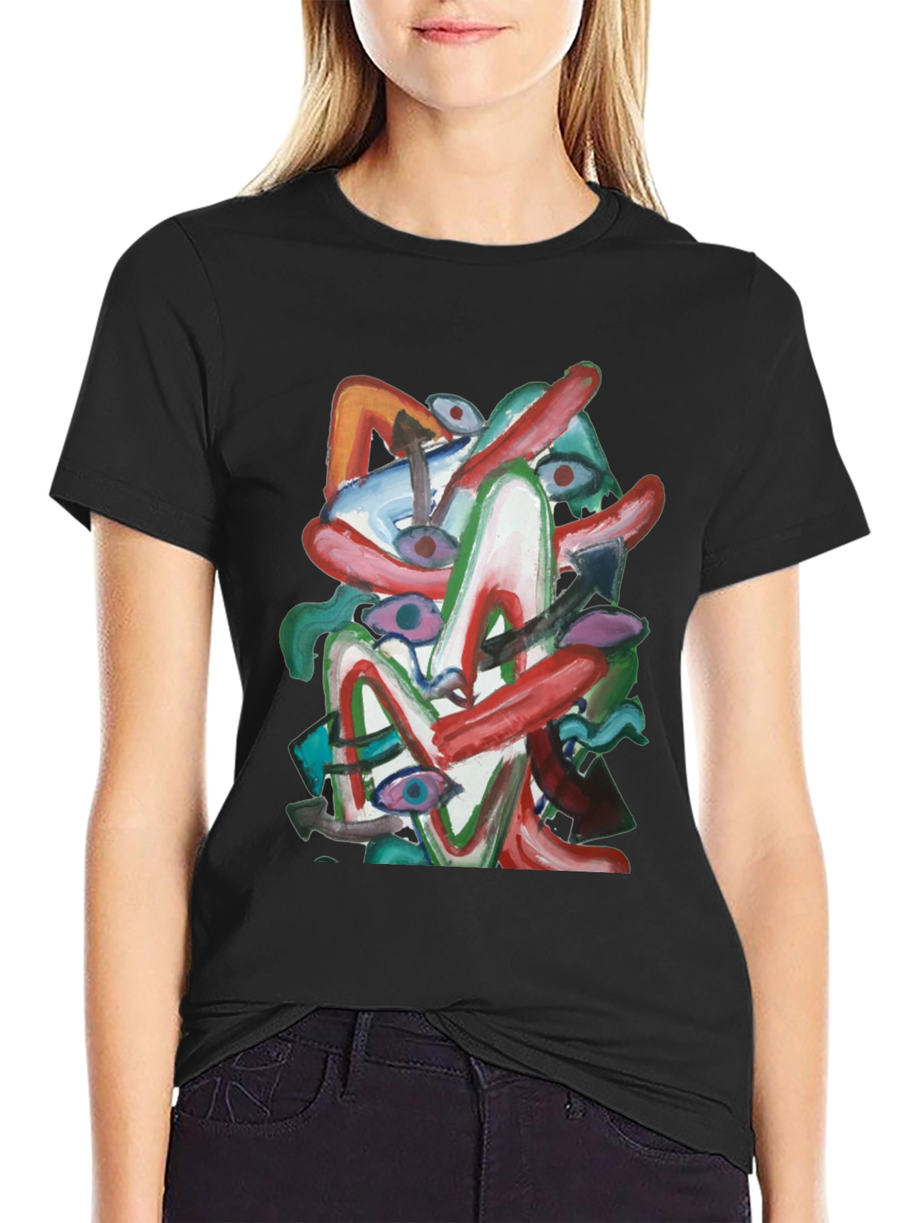 Abstract Art Graphic Tee - Black Cotton Shirt