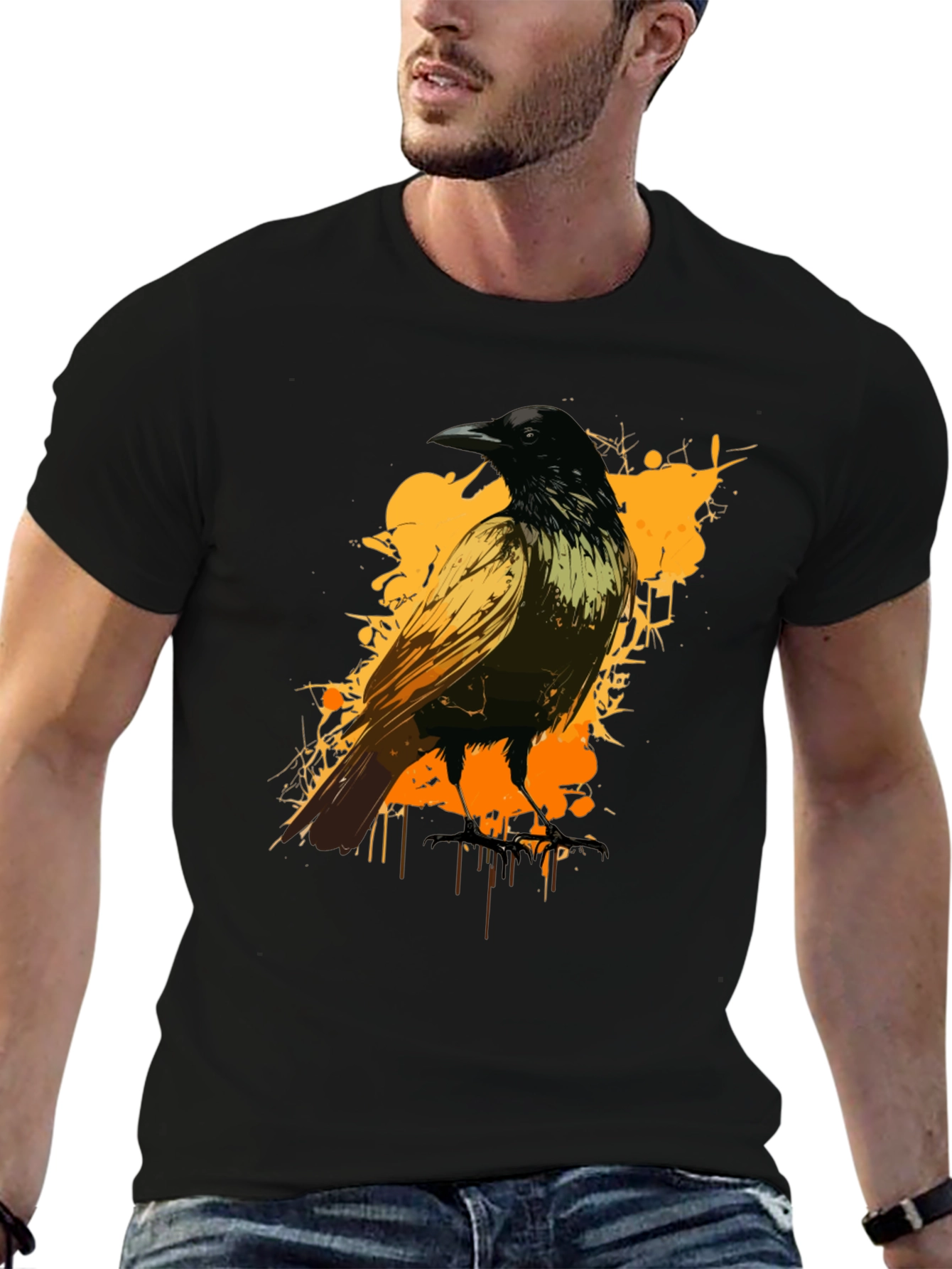 Raven Graphic Tee - Black Cotton Blend Shirt