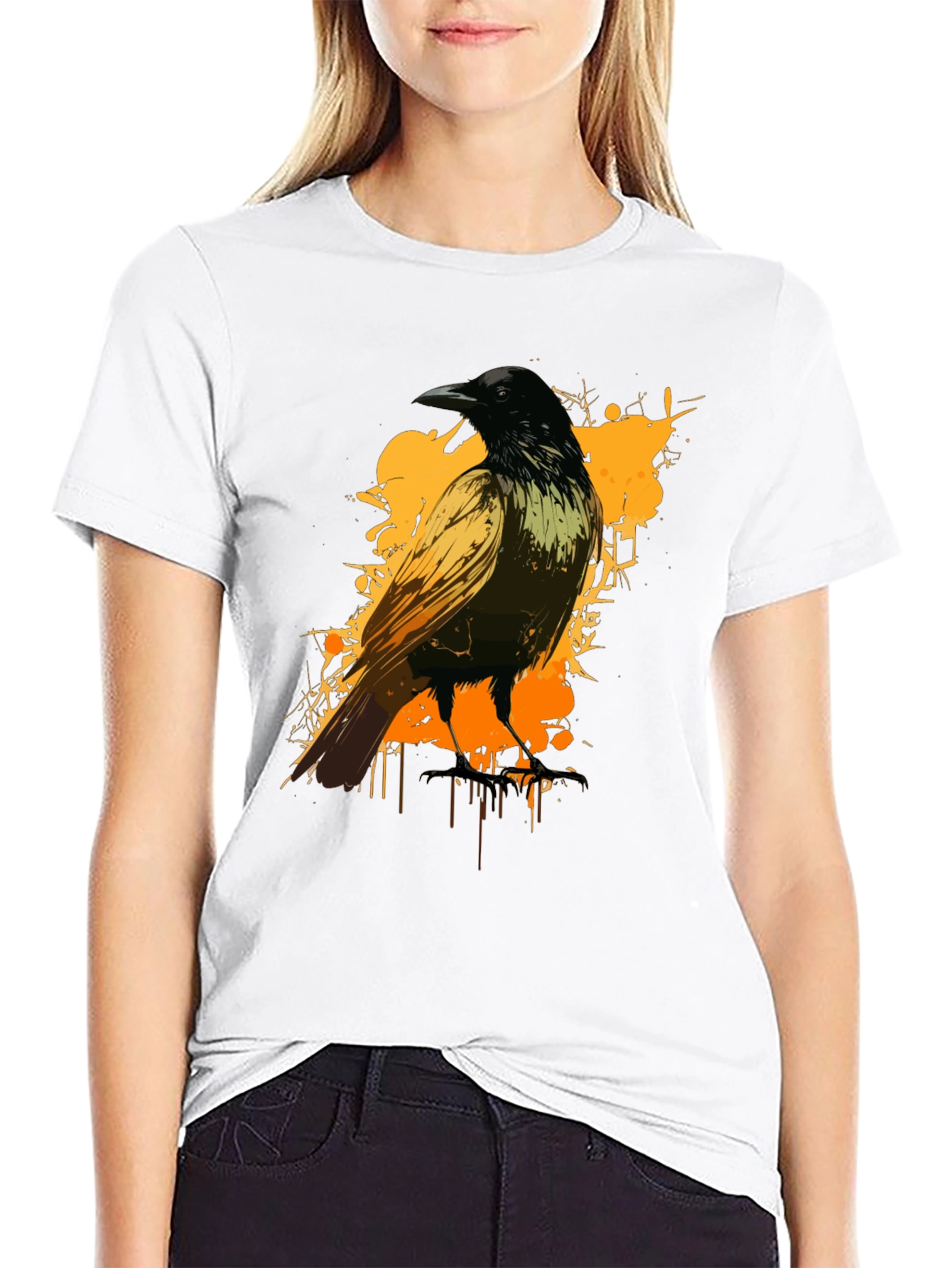 Raven Graphic Tee - Black Cotton Blend Shirt