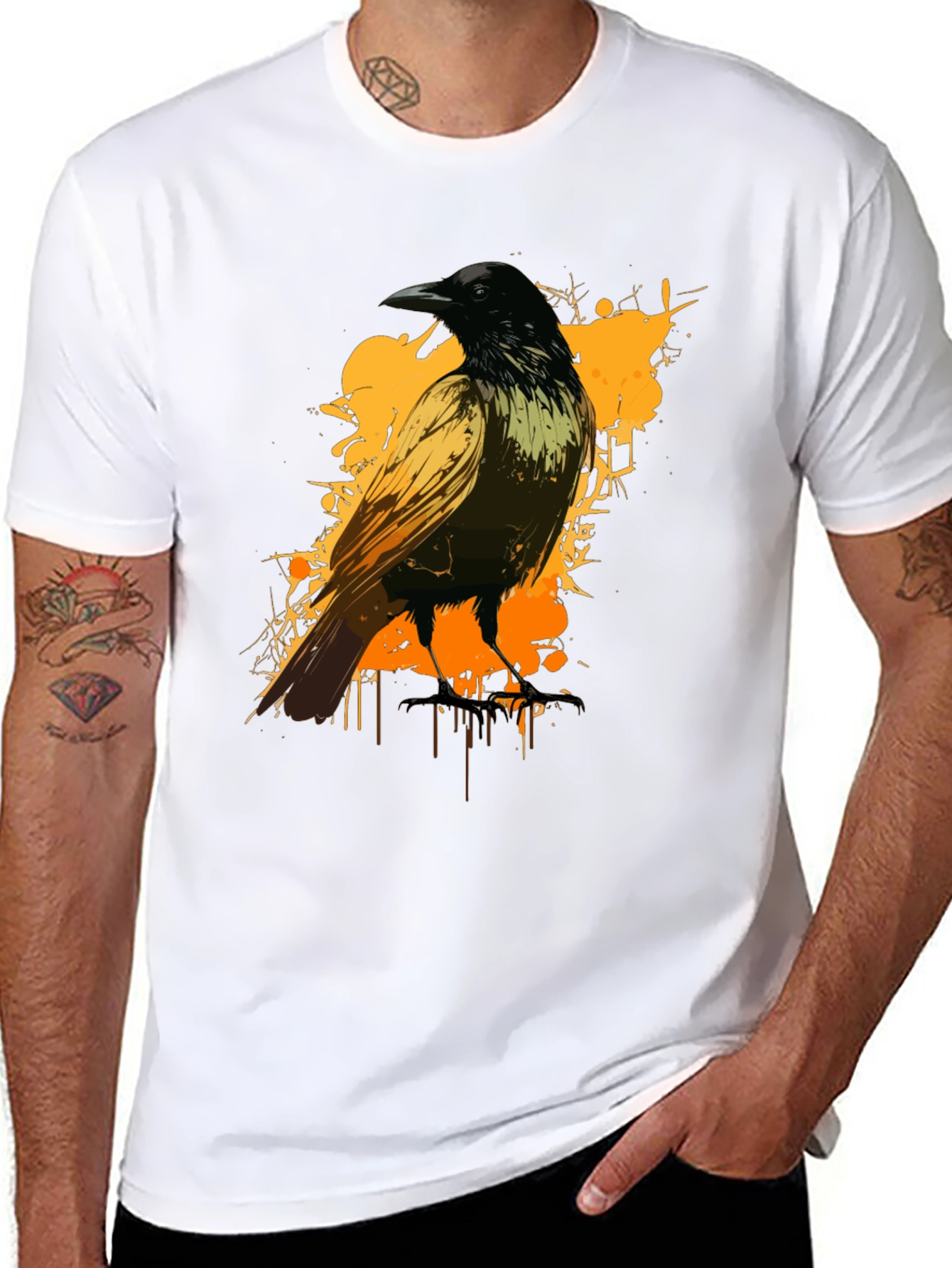 Raven Graphic Tee - Black Cotton Blend Shirt