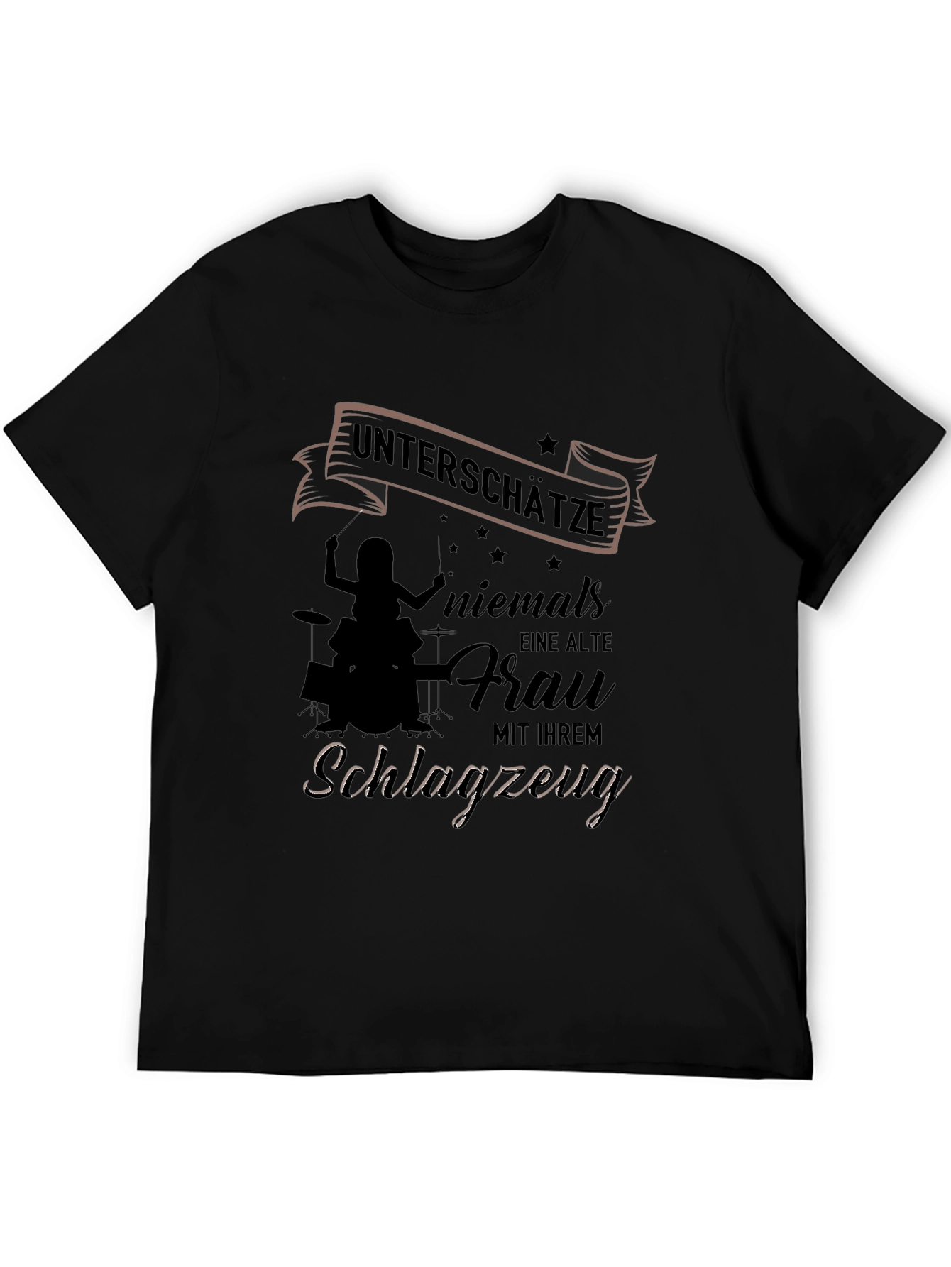 Old Lady Drummer Black T-Shirt - Never Underestimate!