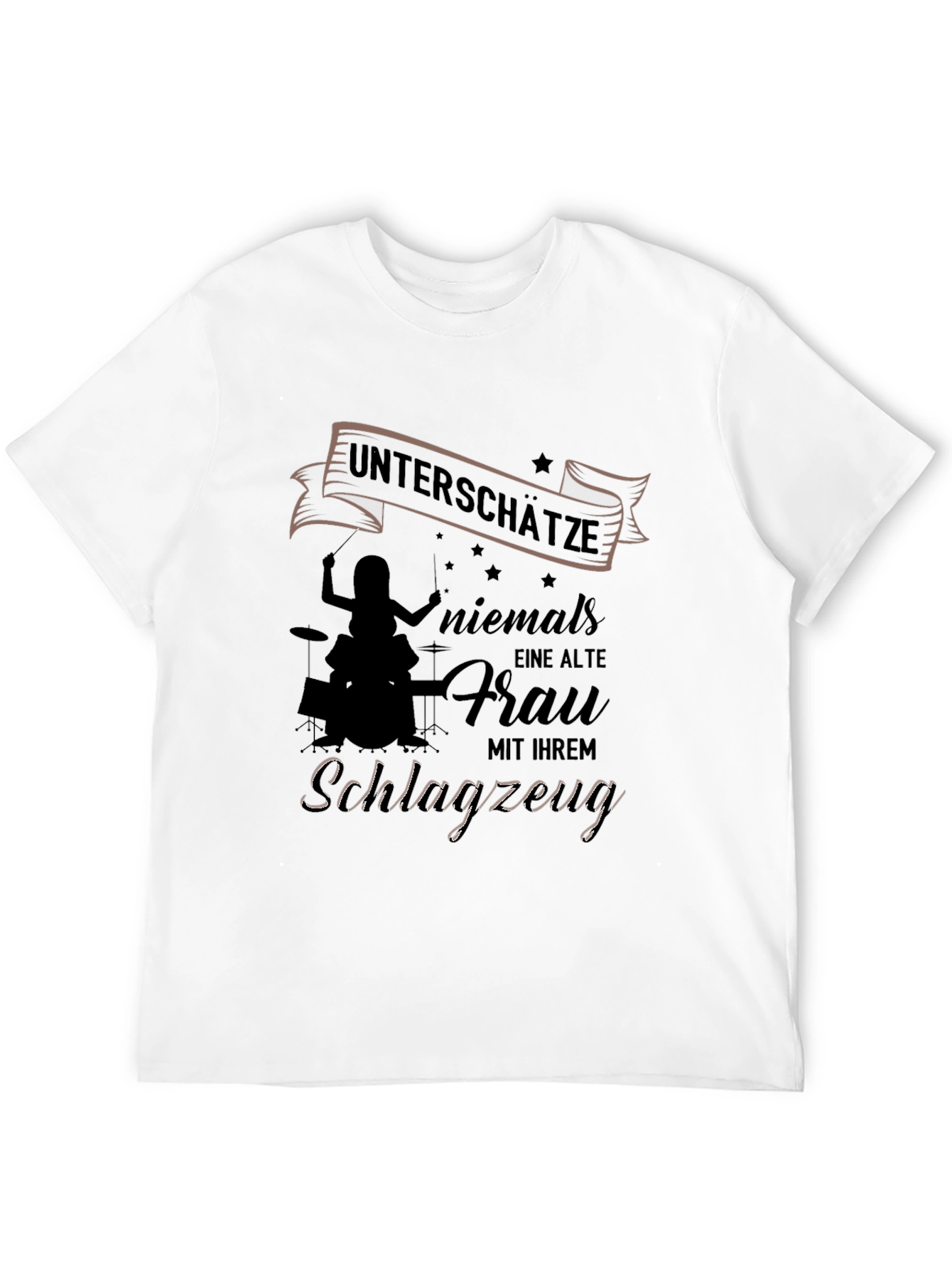 Old Lady Drummer Black T-Shirt - Never Underestimate!