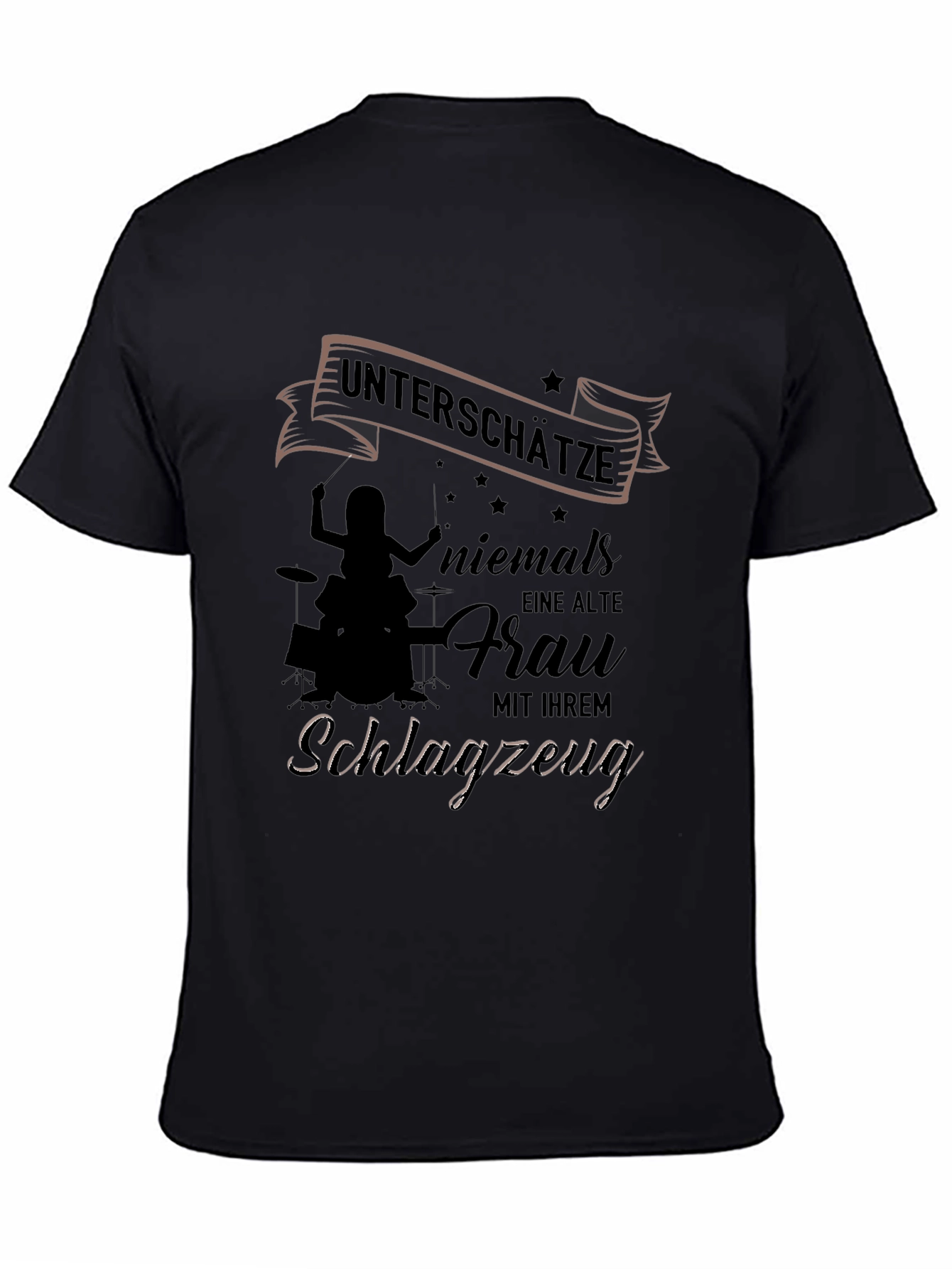 Old Lady Drummer Black T-Shirt - Never Underestimate!