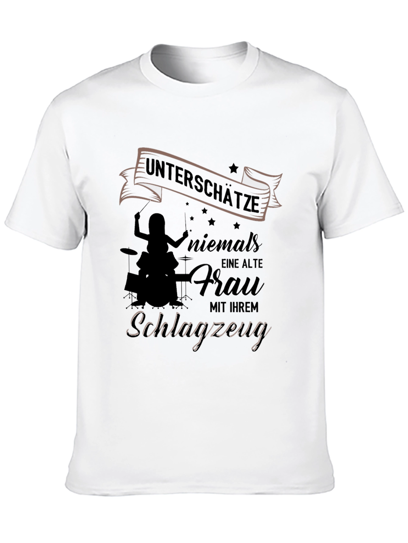 Old Lady Drummer Black T-Shirt - Never Underestimate!