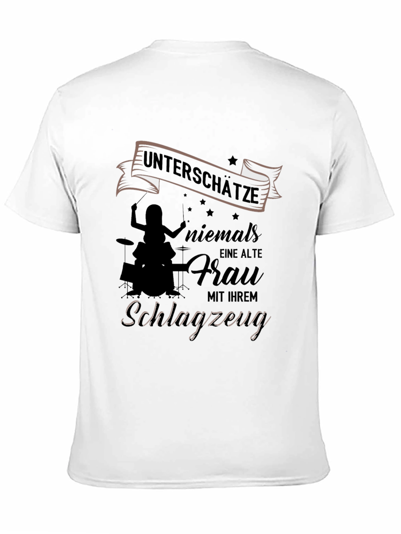 Old Lady Drummer Black T-Shirt - Never Underestimate!