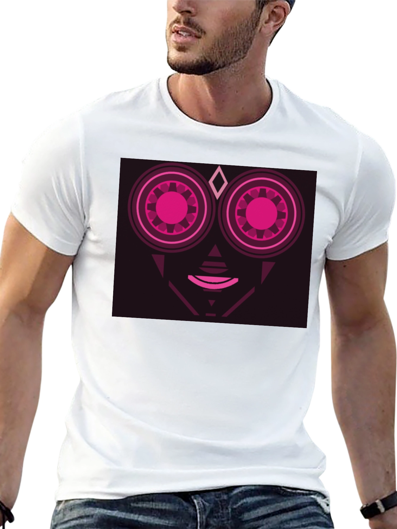 Geometric Robot Face Black T-Shirt