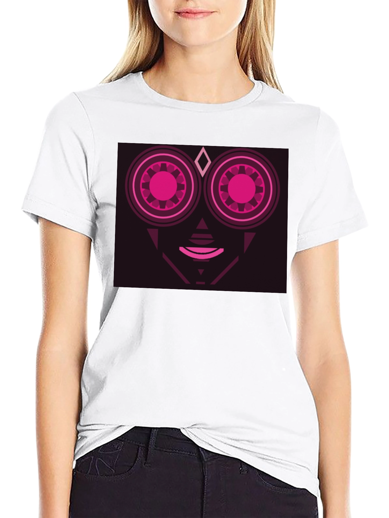 Geometric Robot Face Black T-Shirt
