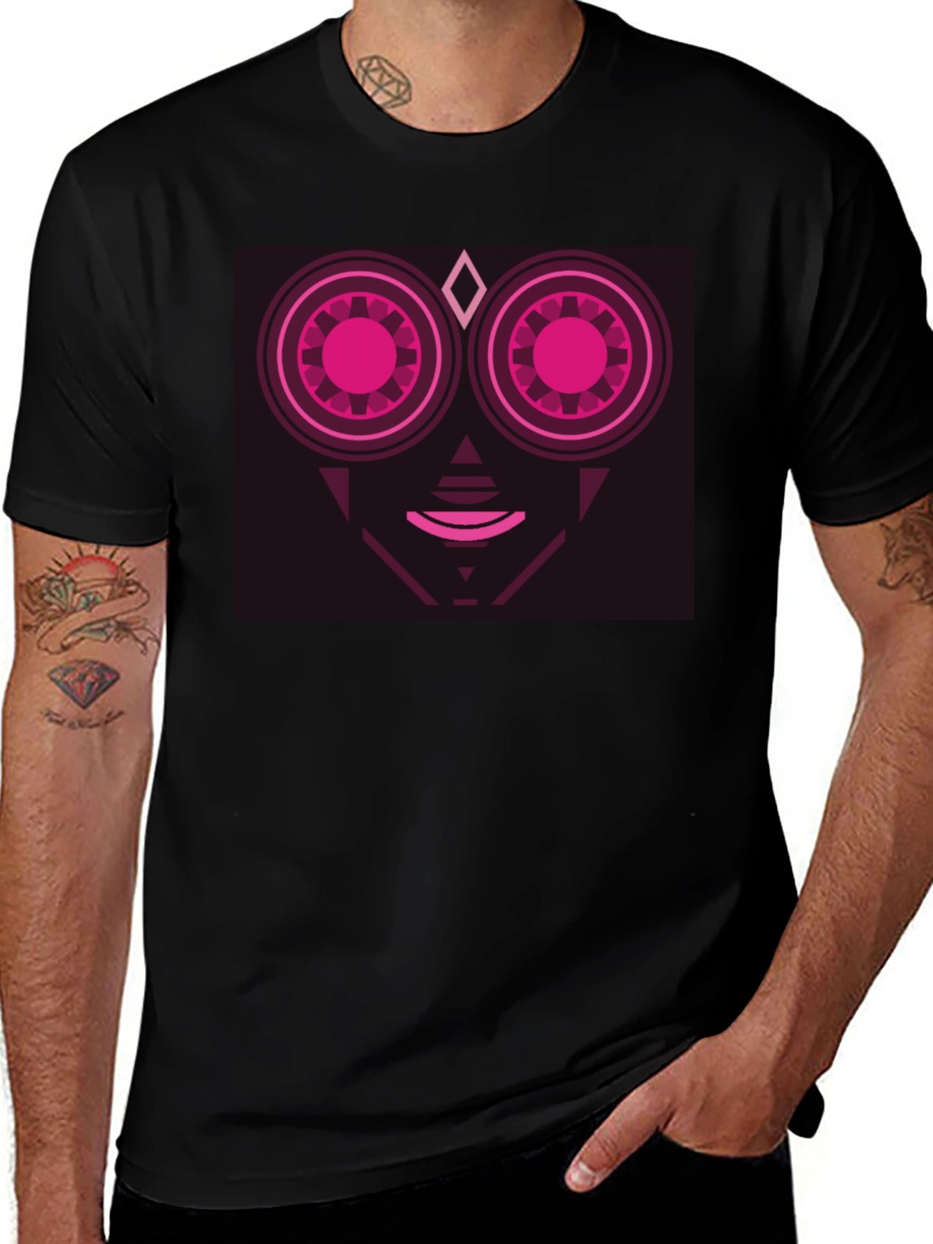 Geometric Robot Face Black T-Shirt