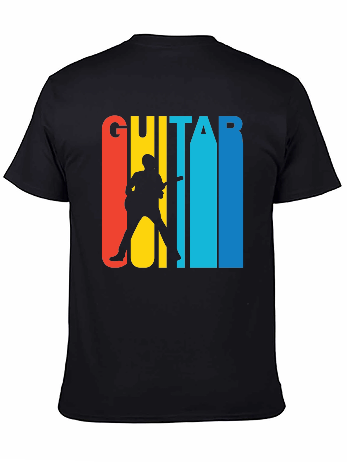 Retro Guitar Player Graphic Tee - Black Cotton T-Shirt
