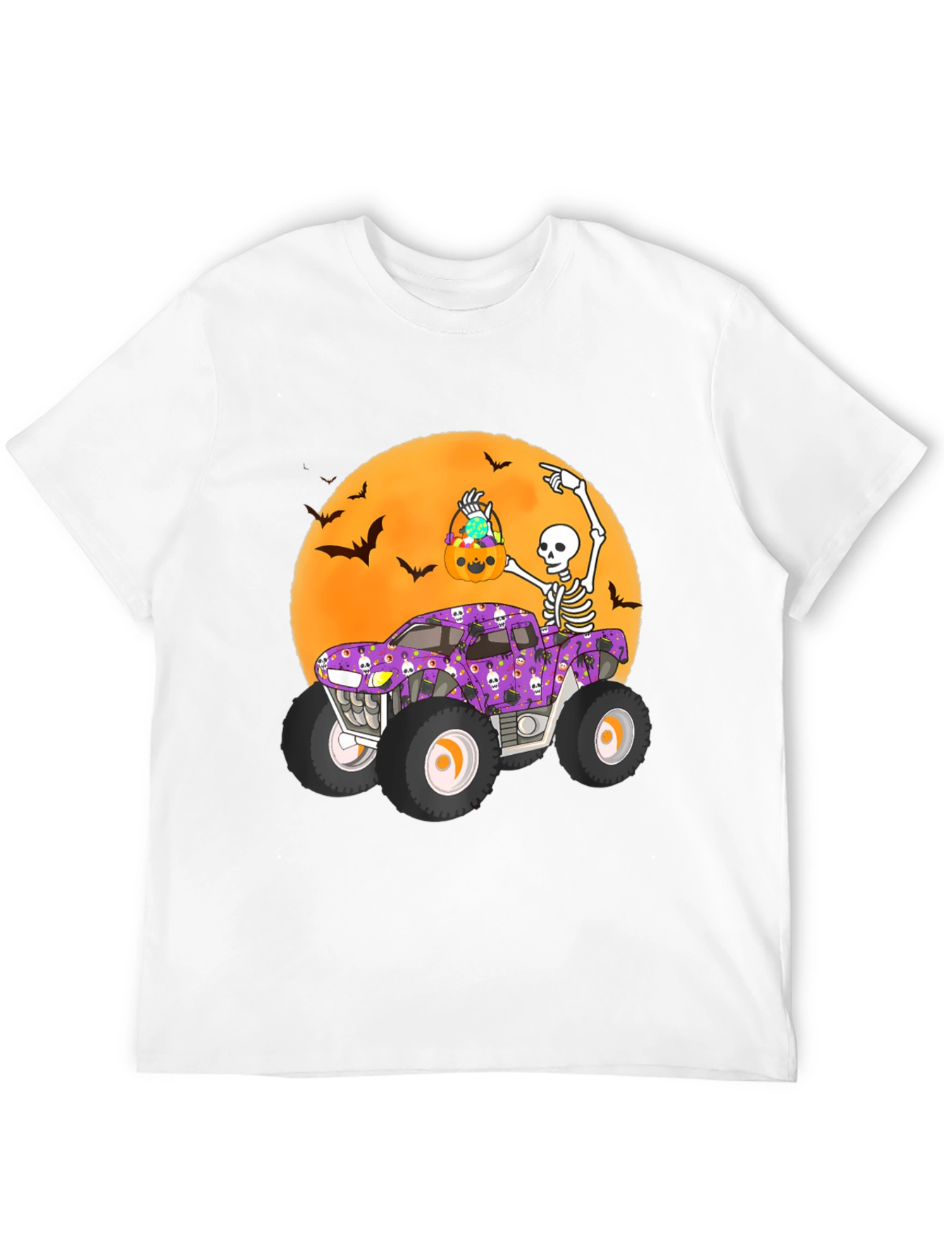 Halloween Monster Truck Tee - Skeleton Bats & Candy!