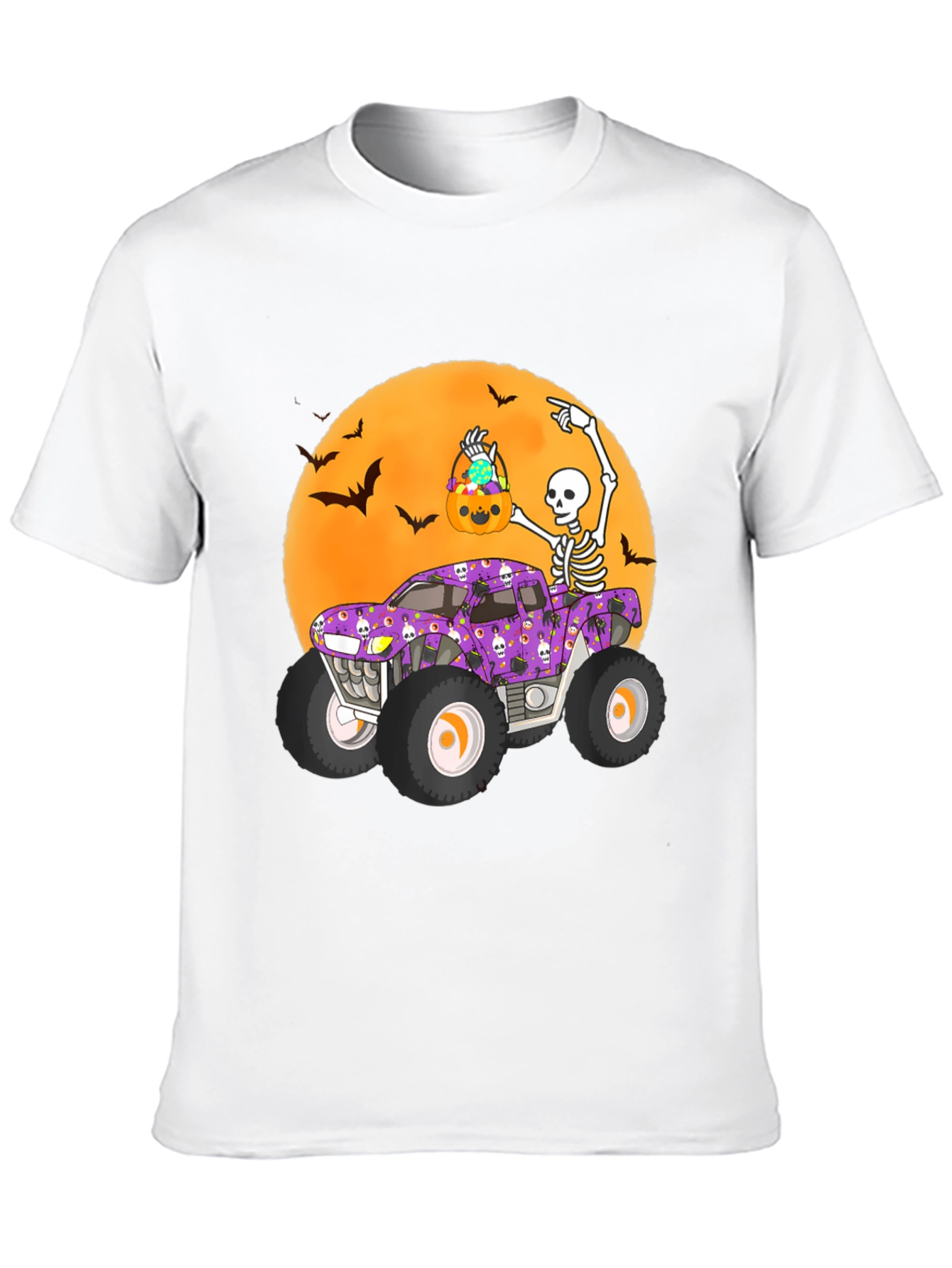 Halloween Monster Truck Tee - Skeleton Bats & Candy!