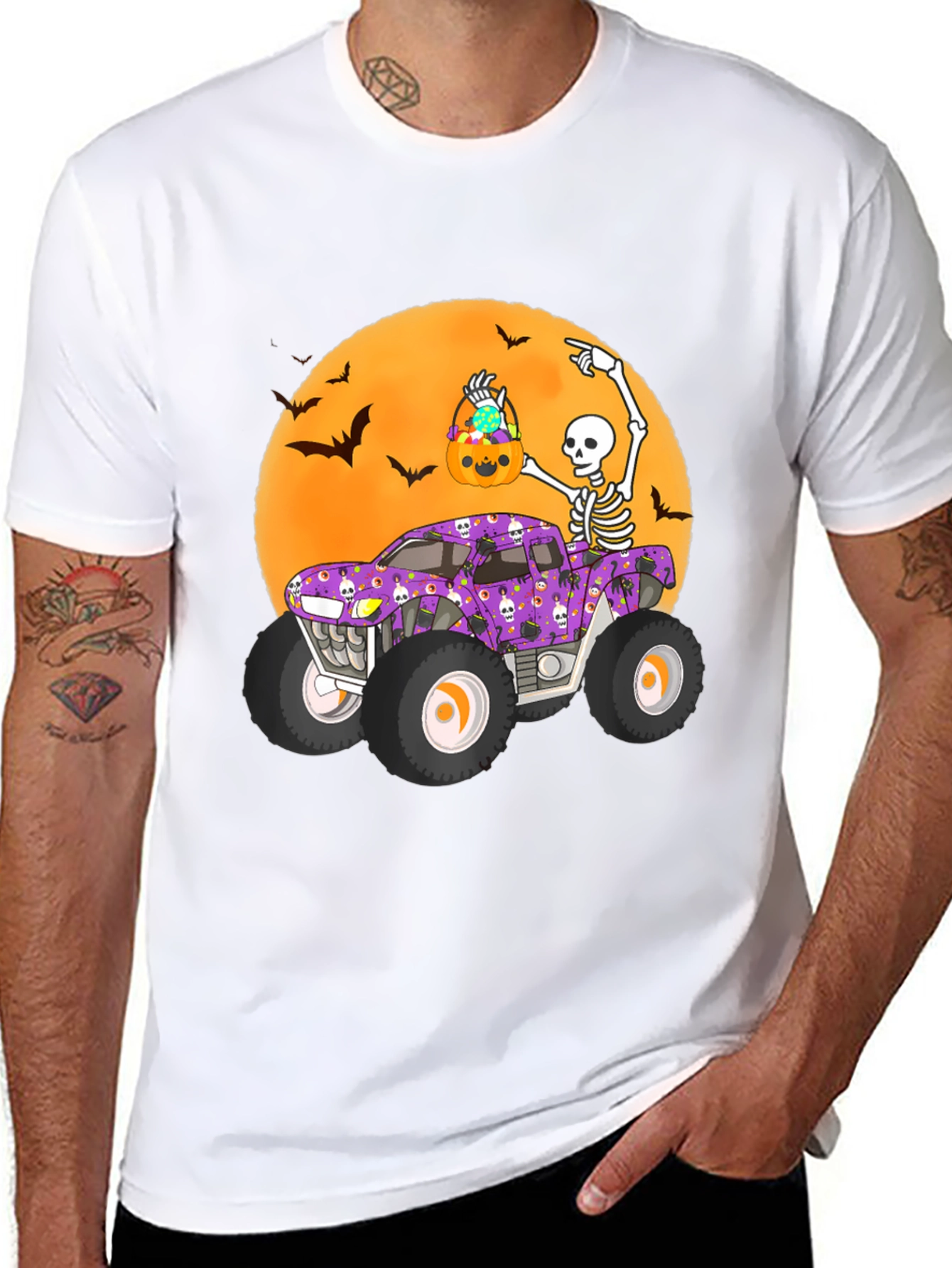 Halloween Monster Truck Tee - Skeleton Bats & Candy!