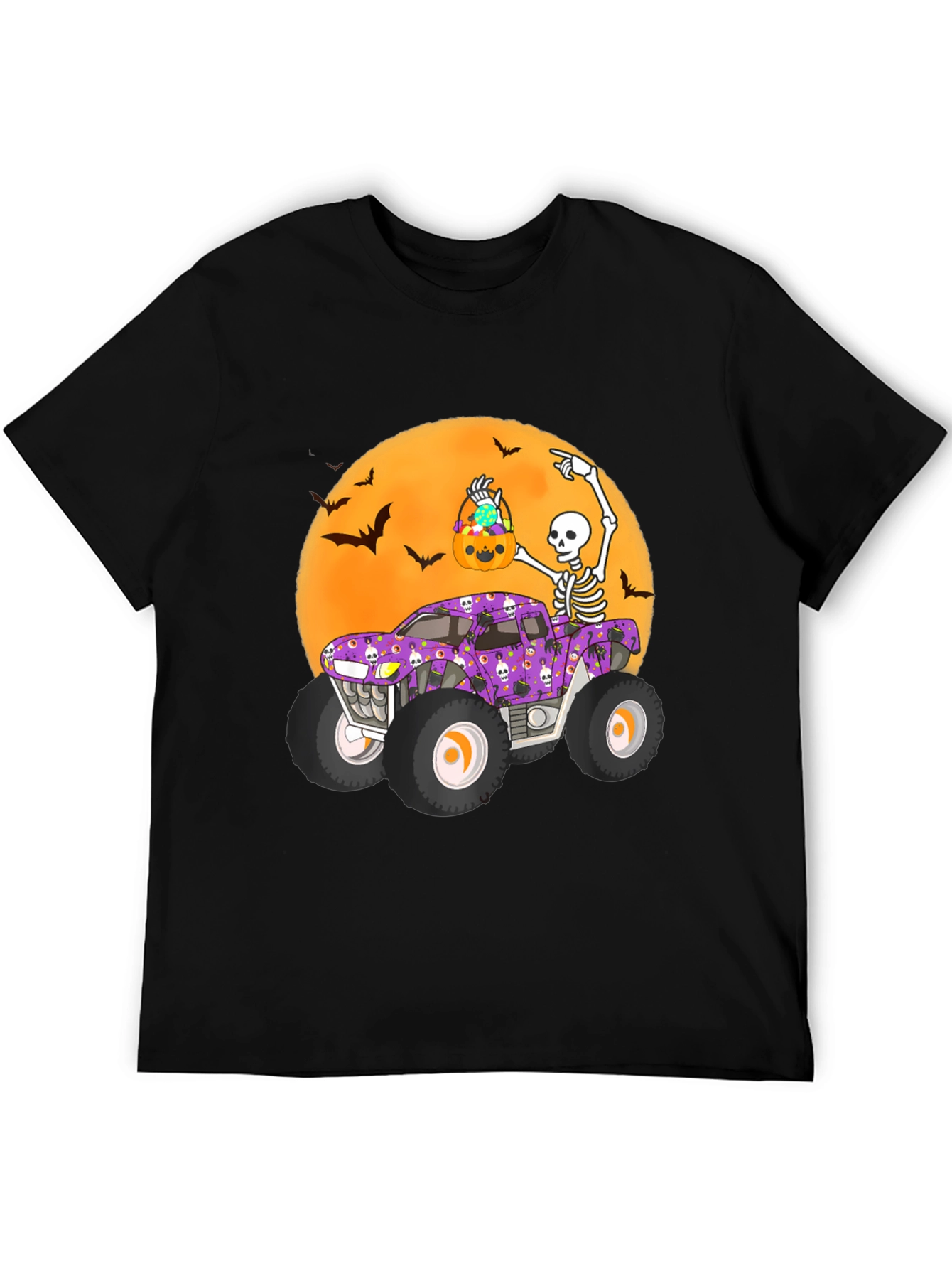 Halloween Monster Truck Tee - Skeleton Bats & Candy!