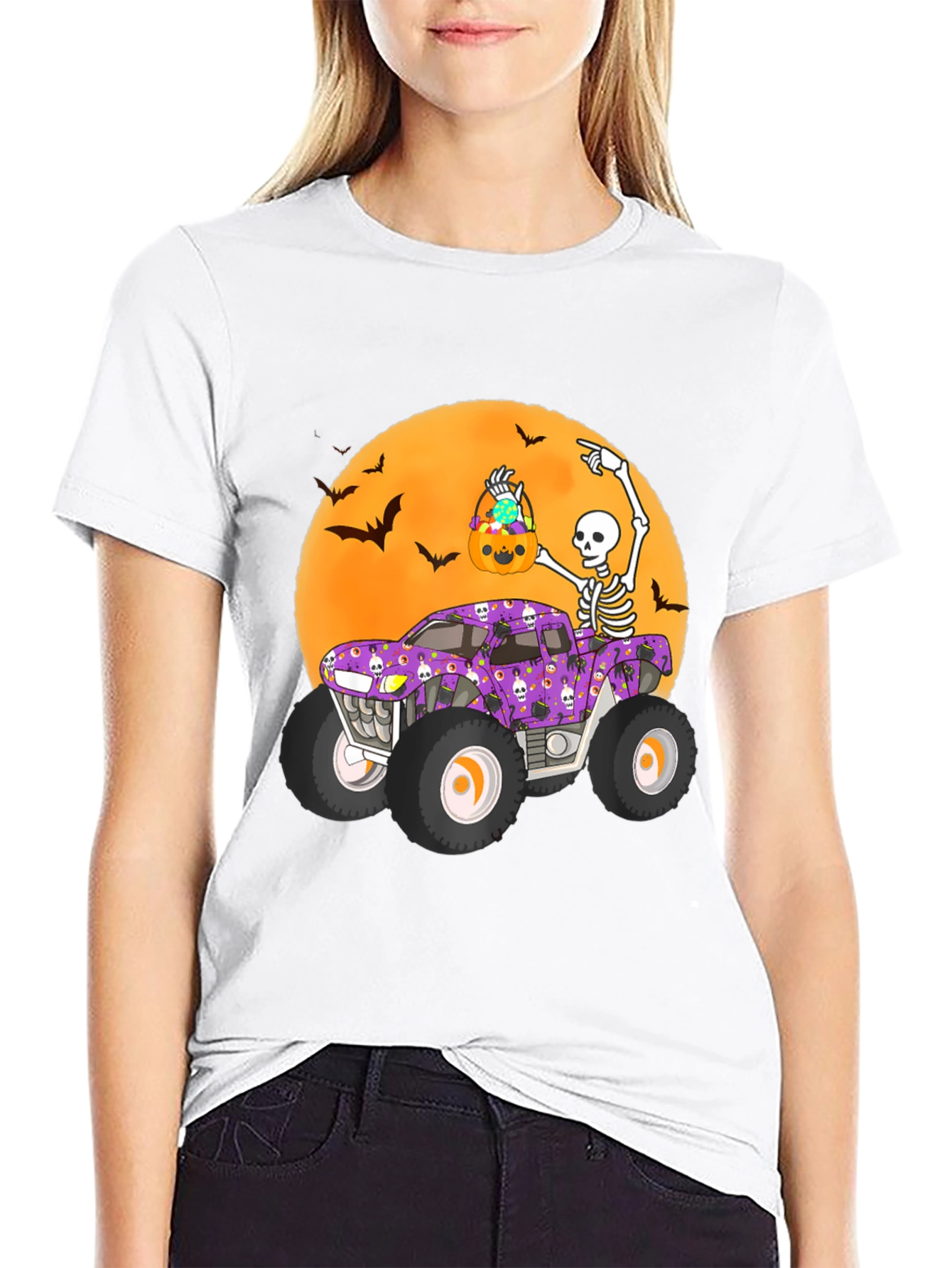 Halloween Monster Truck Tee - Skeleton Bats & Candy!