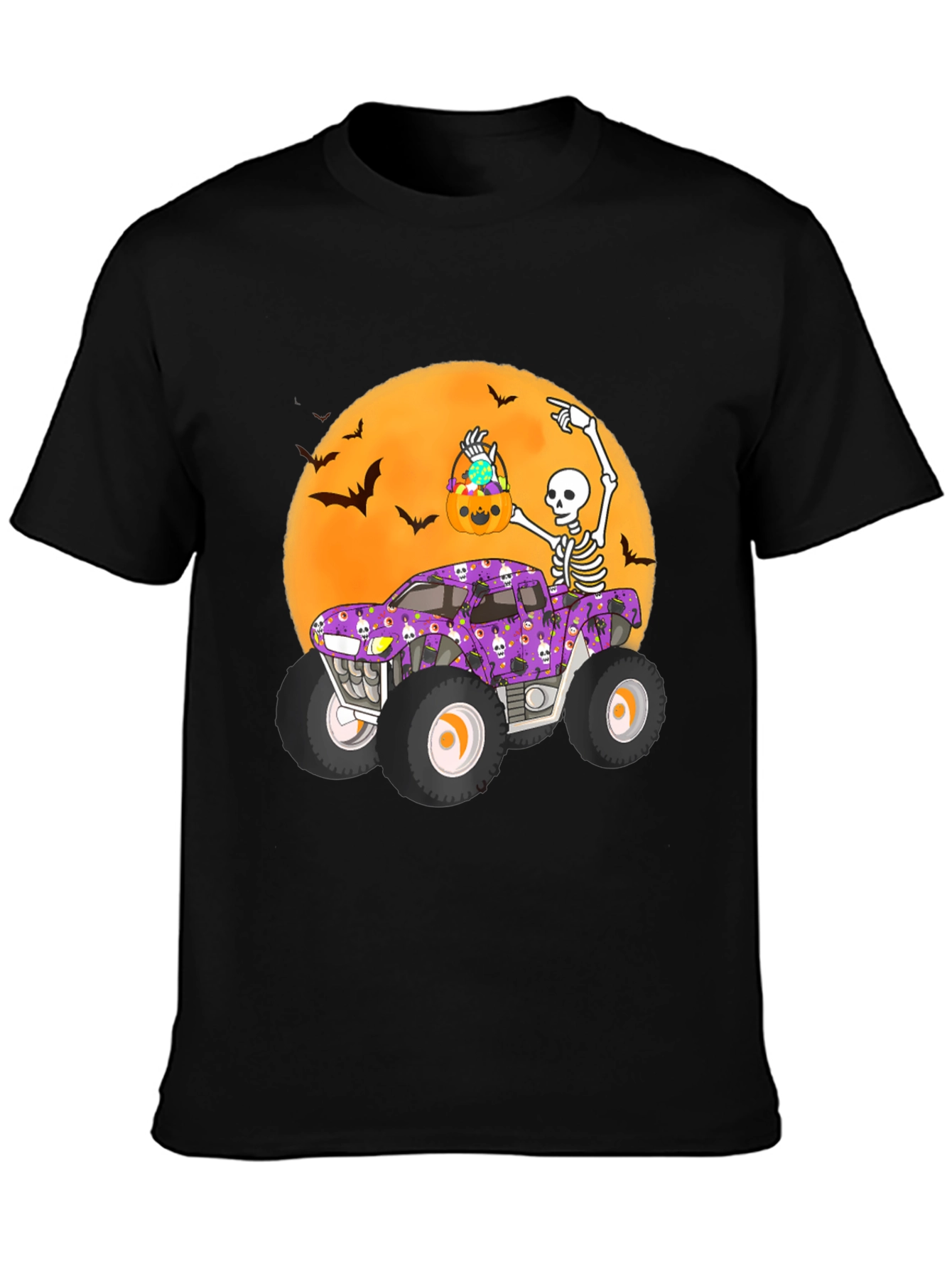 Halloween Monster Truck Tee - Skeleton Bats & Candy!