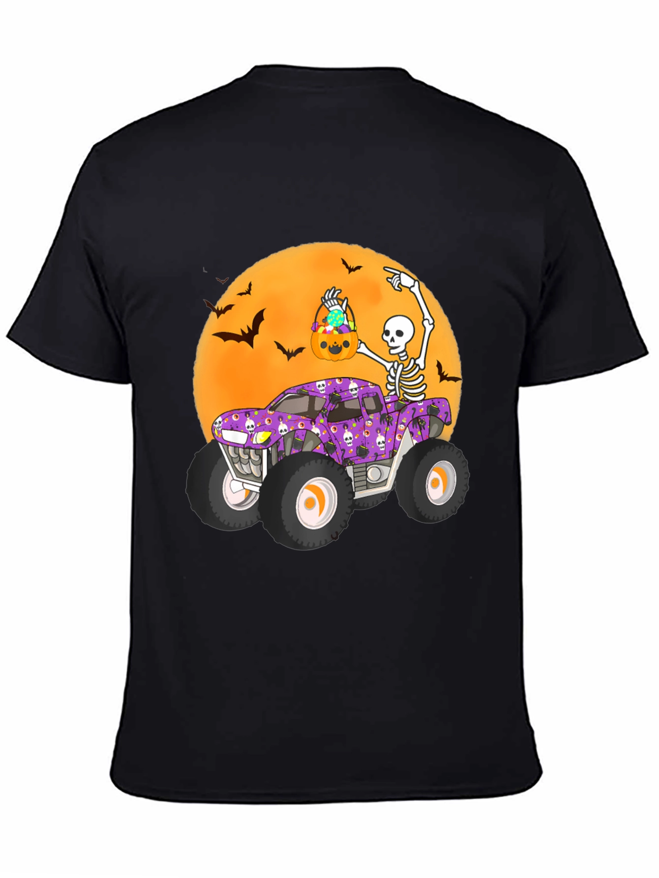 Halloween Monster Truck Tee - Skeleton Bats & Candy!