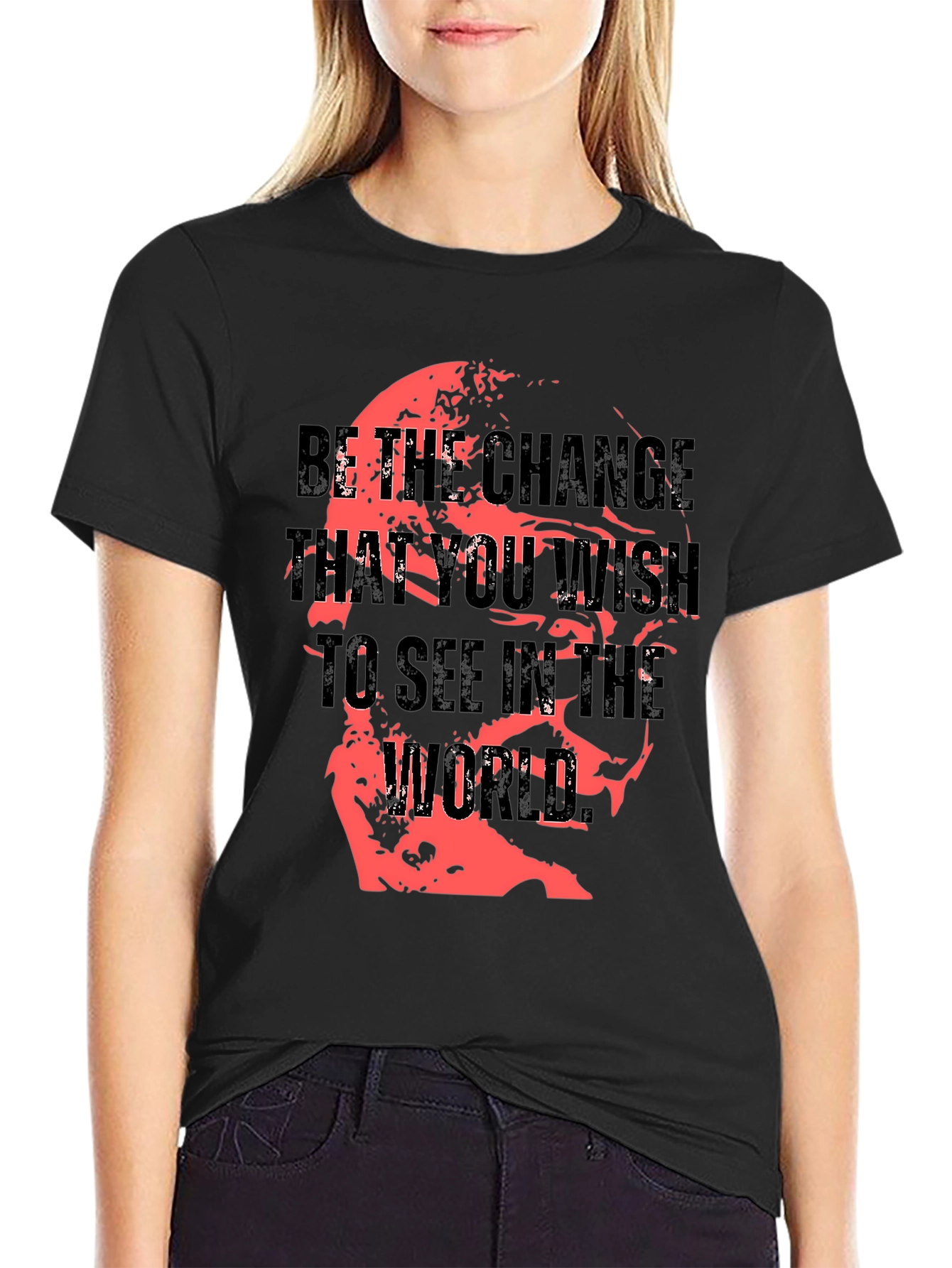 Motivational Black T-Shirt: Be the Change