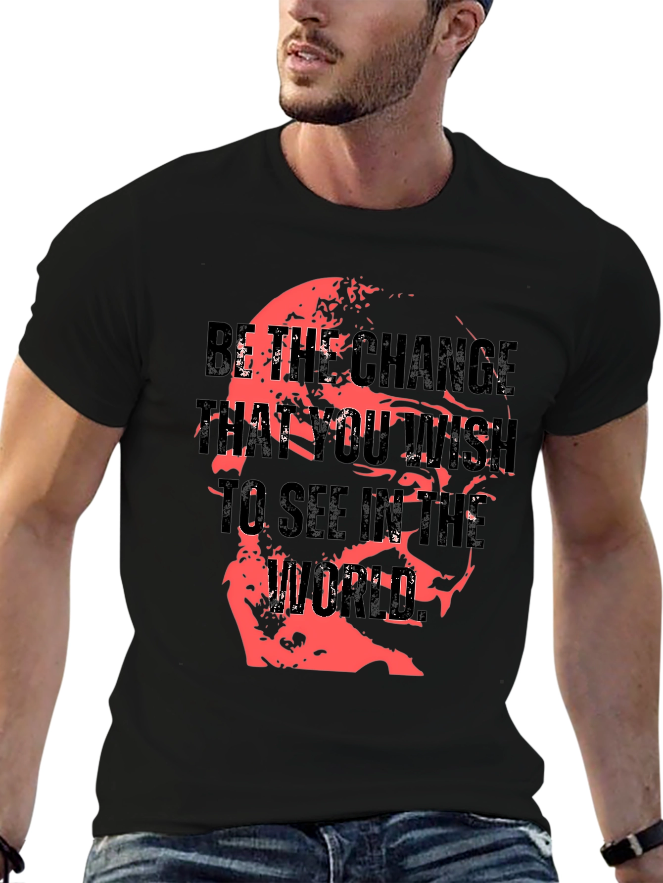 Motivational Black T-Shirt: Be the Change