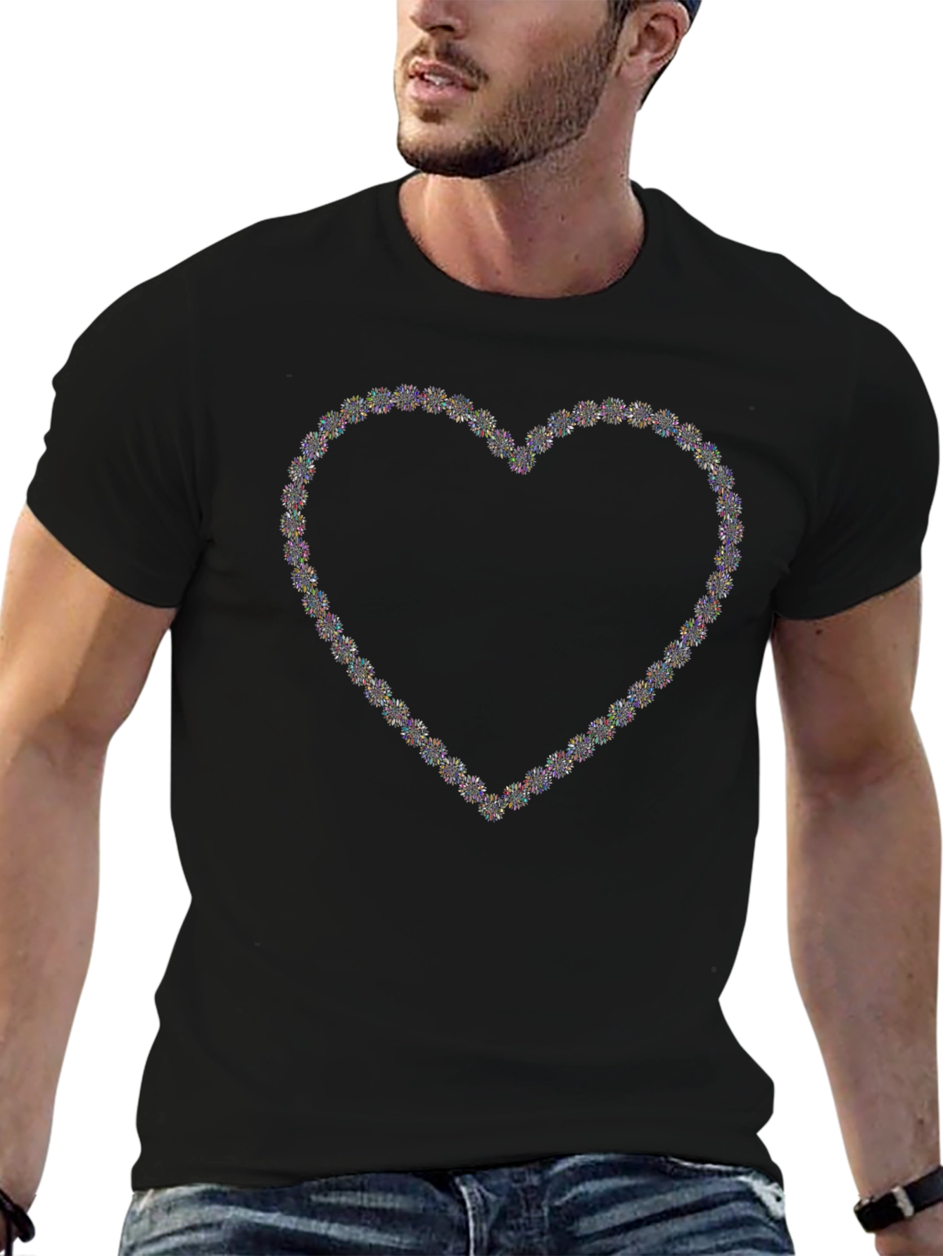 Heart Sparkle Graphic Black T-Shirt