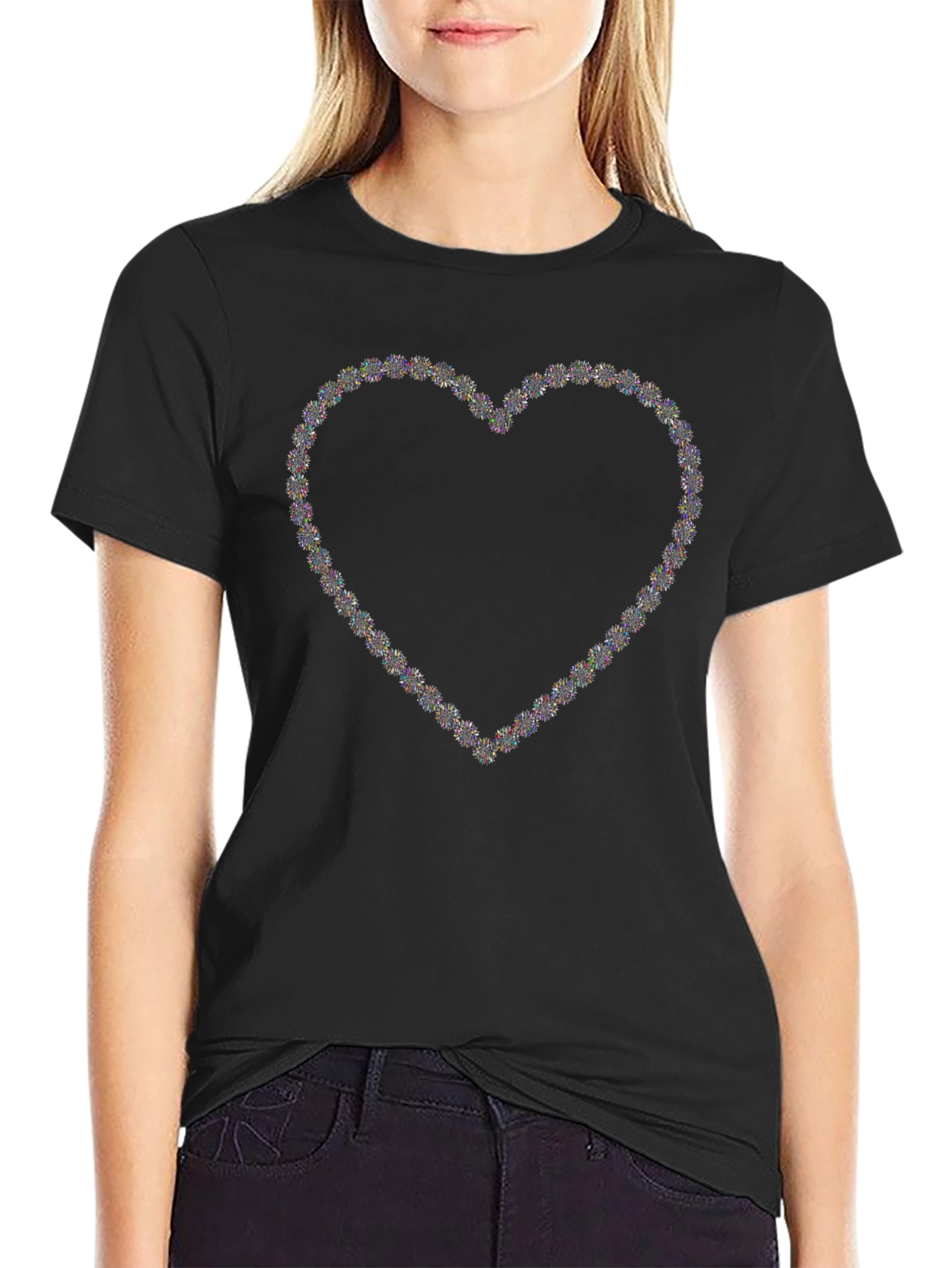 Heart Sparkle Graphic Black T-Shirt