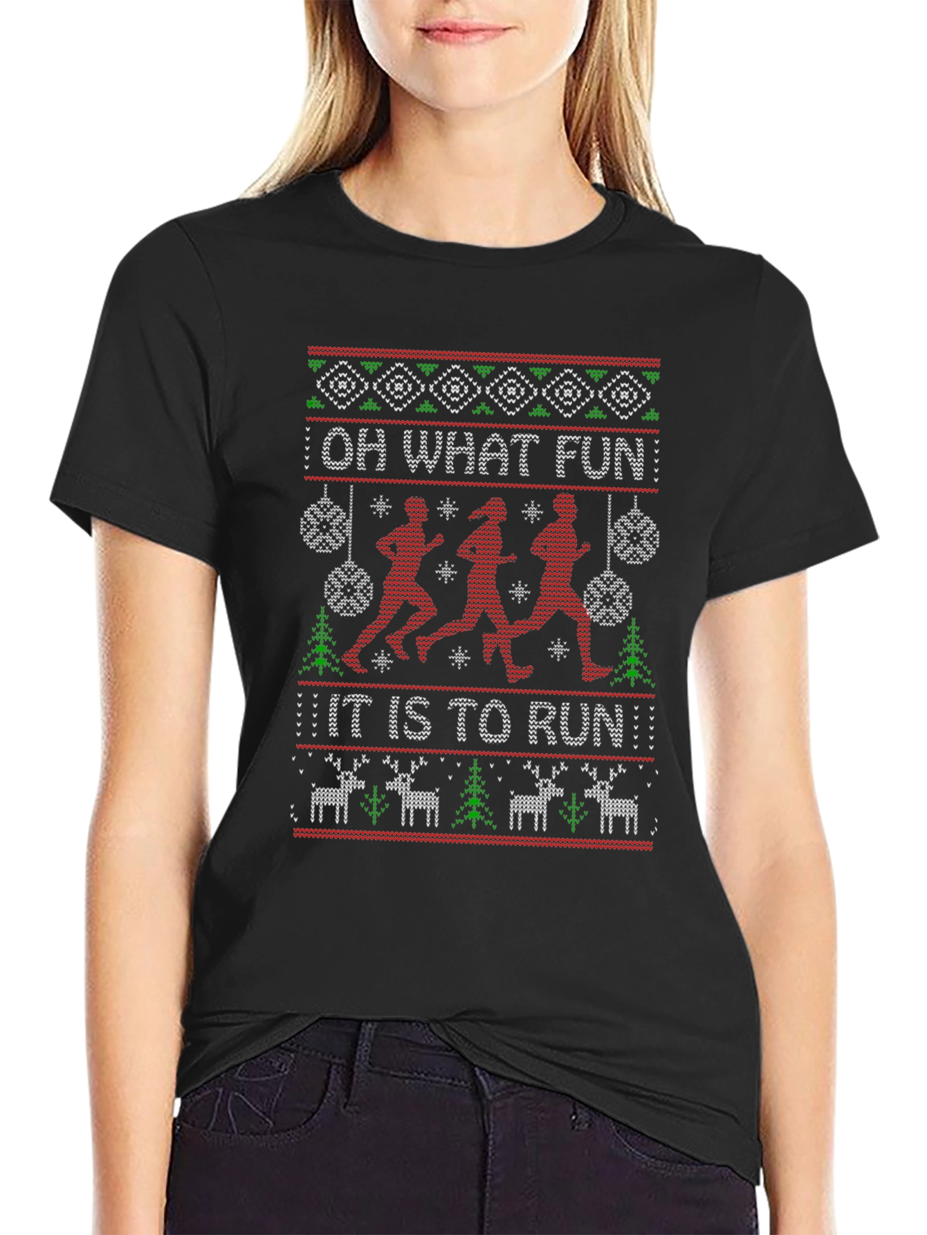 Oh What Fun to Run Ugly Christmas Sweater T-Shirt