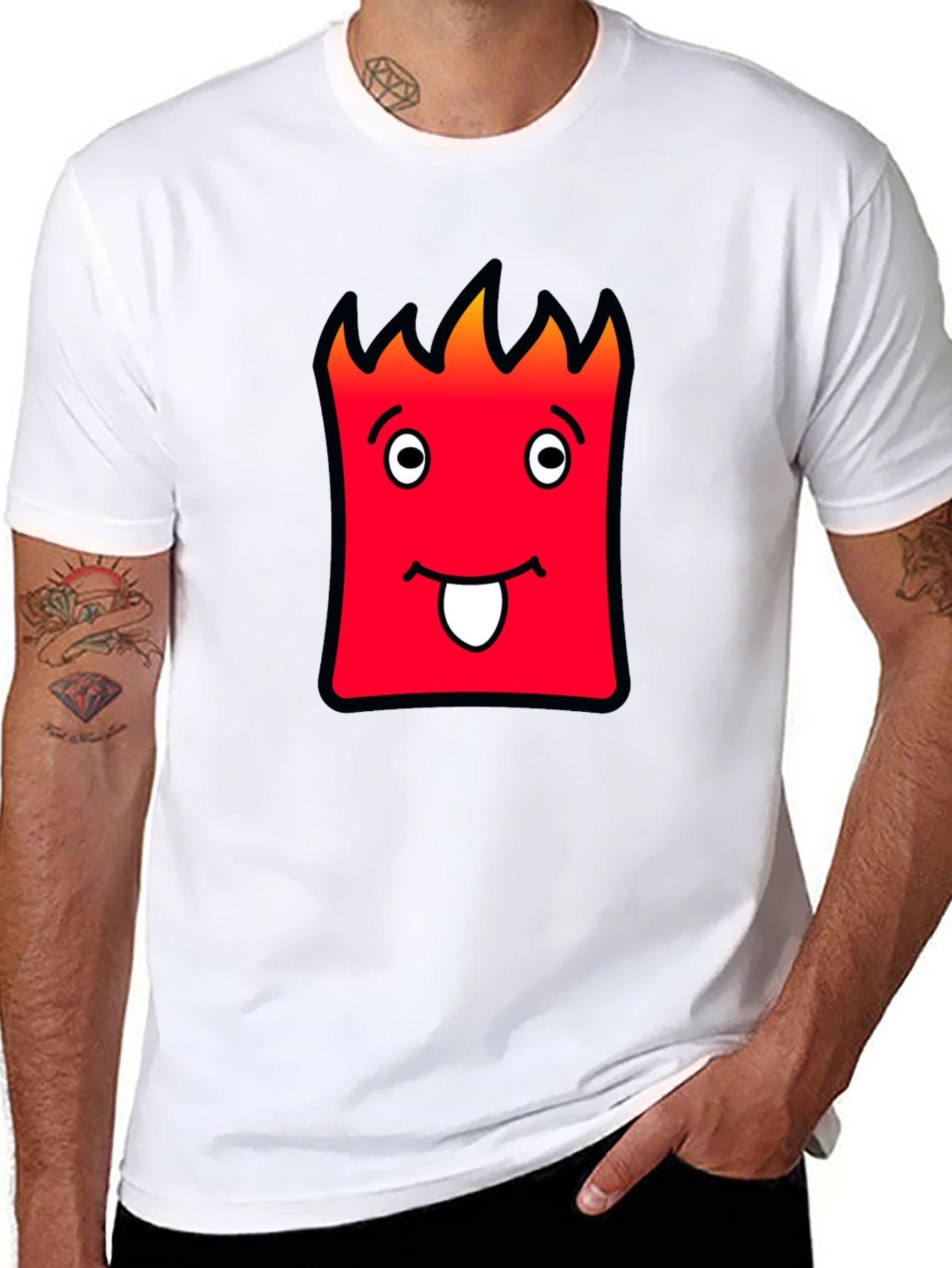 Funny Red Cartoon Face Black T-Shirt