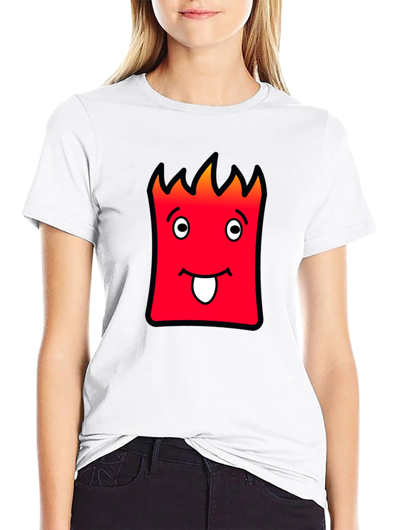 Funny Red Cartoon Face Black T-Shirt
