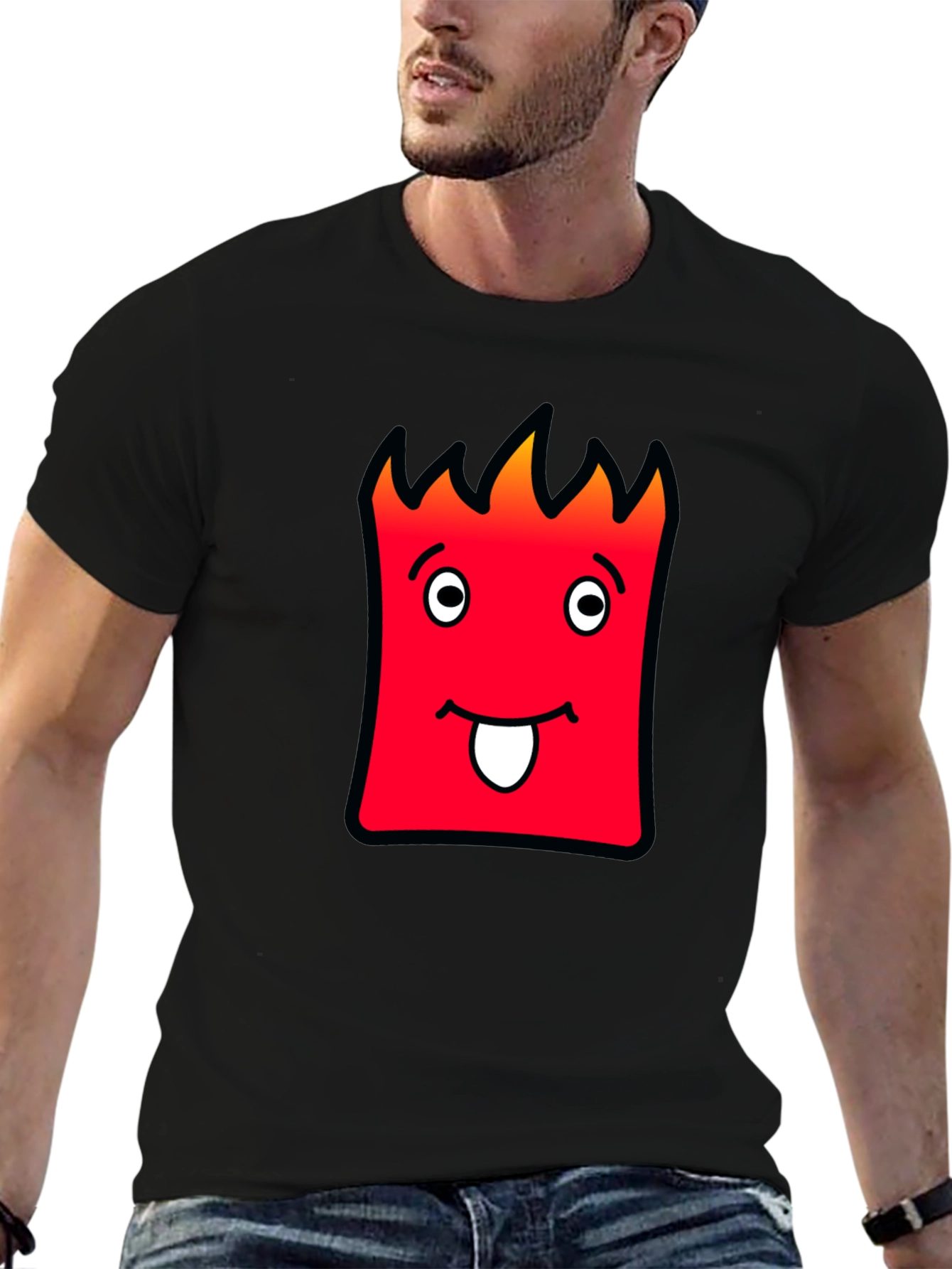 Funny Red Cartoon Face Black T-Shirt