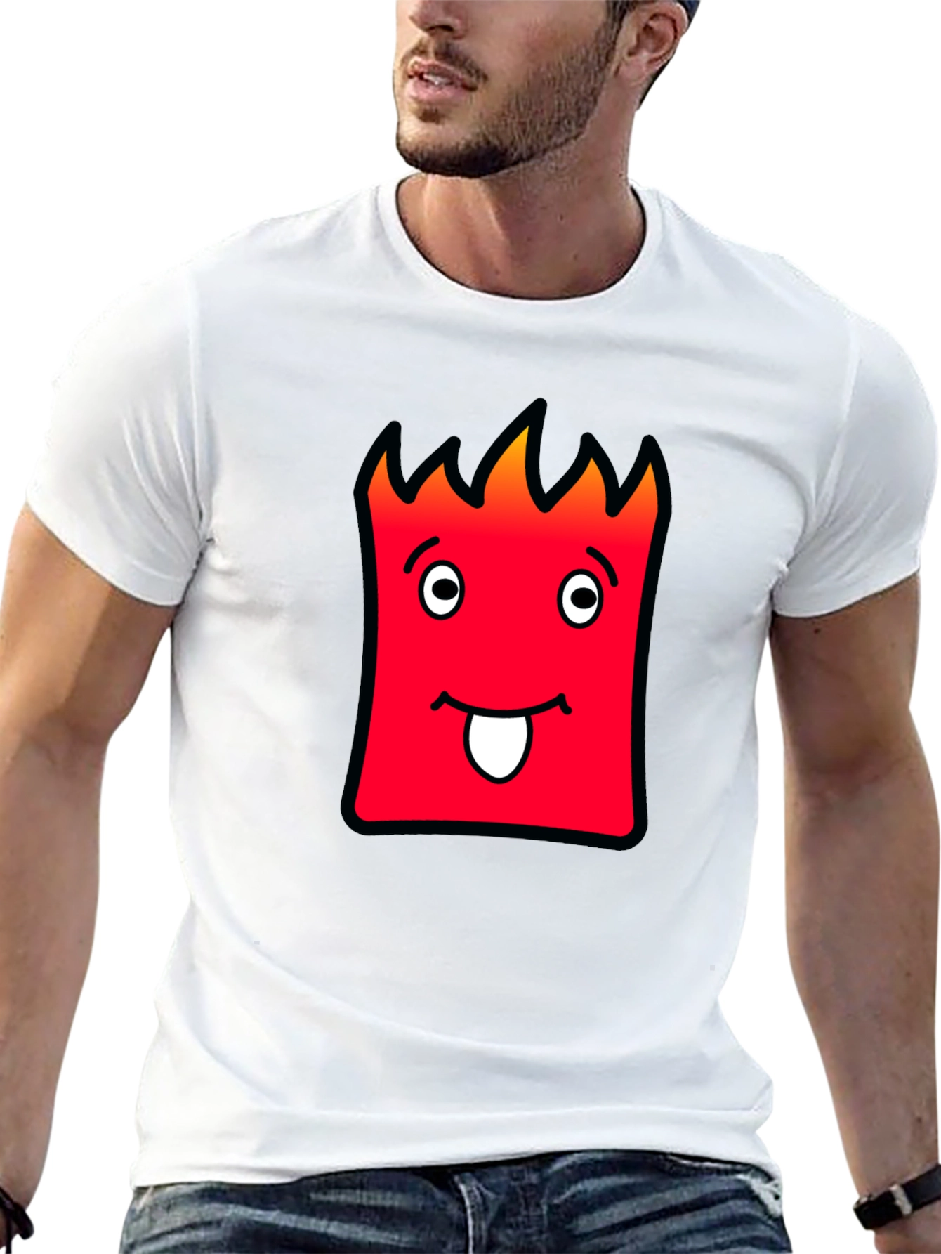 Funny Red Cartoon Face Black T-Shirt