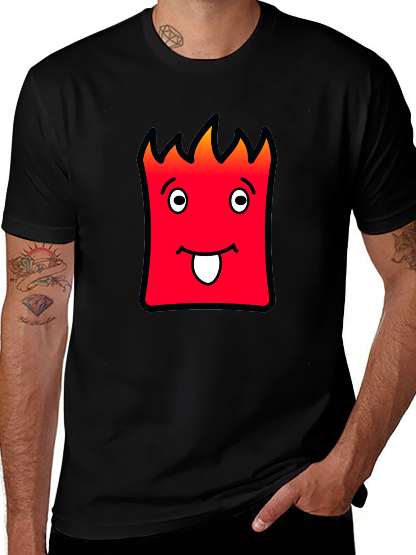 Funny Red Cartoon Face Black T-Shirt
