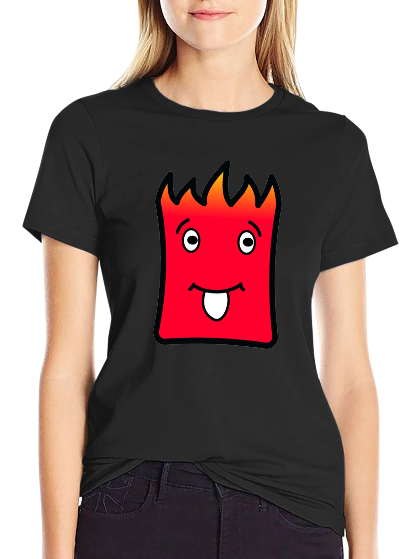 Funny Red Cartoon Face Black T-Shirt