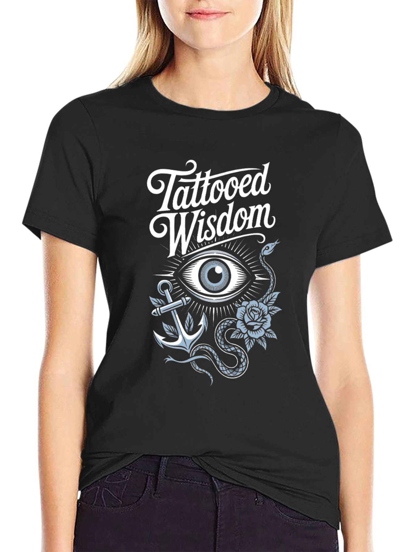 Tattooed Wisdom Graphic Print Black T-Shirt