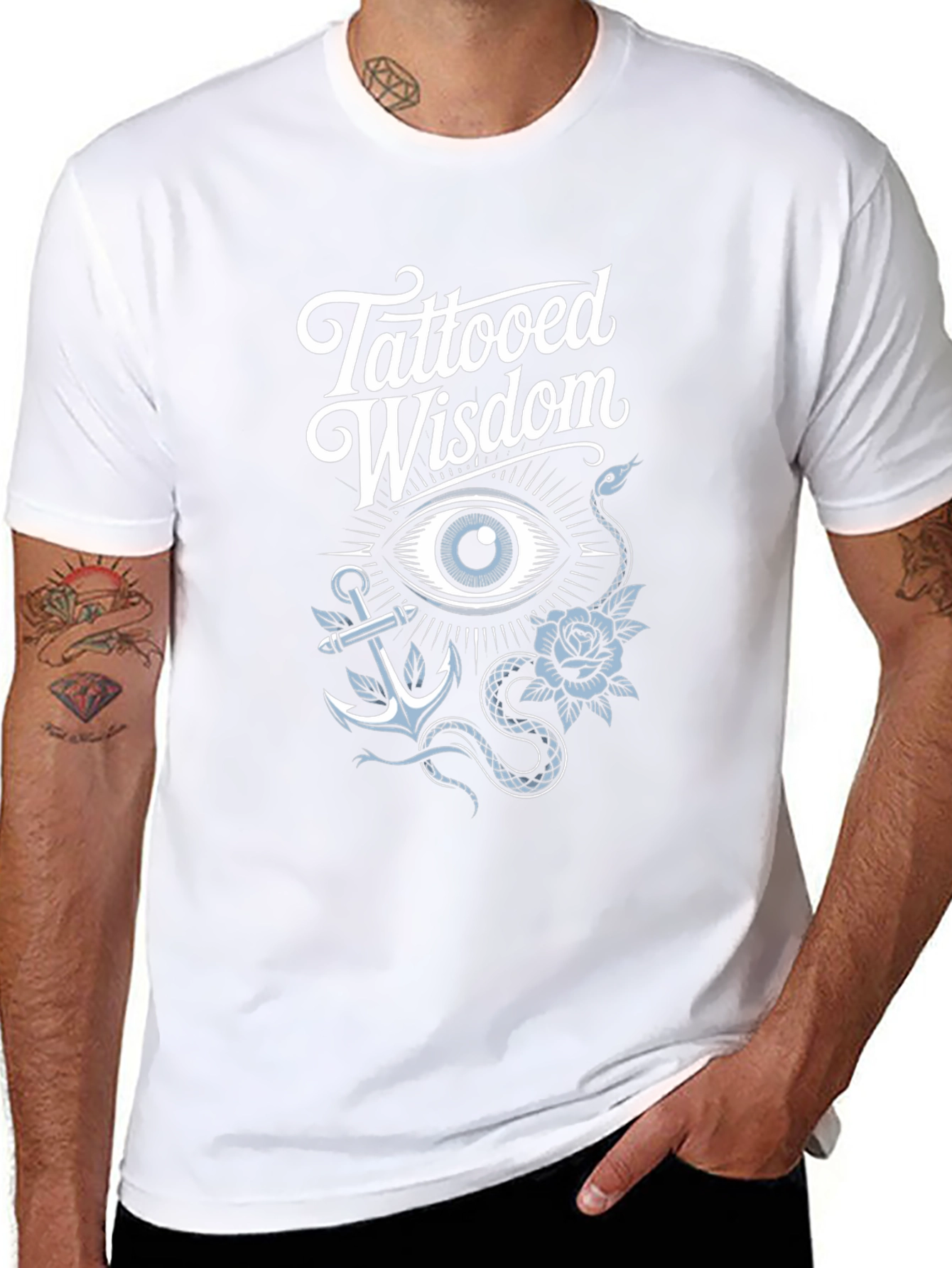Tattooed Wisdom Graphic Print Black T-Shirt