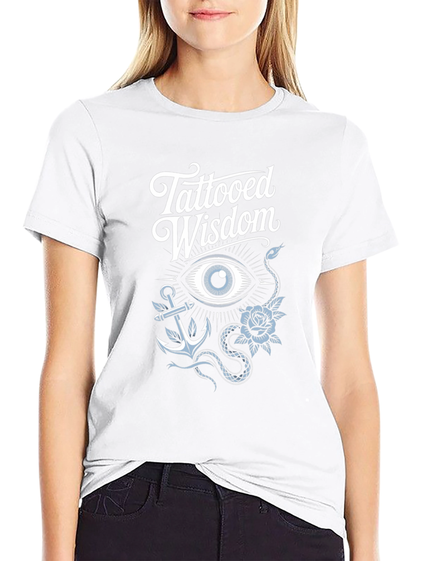 Tattooed Wisdom Graphic Print Black T-Shirt
