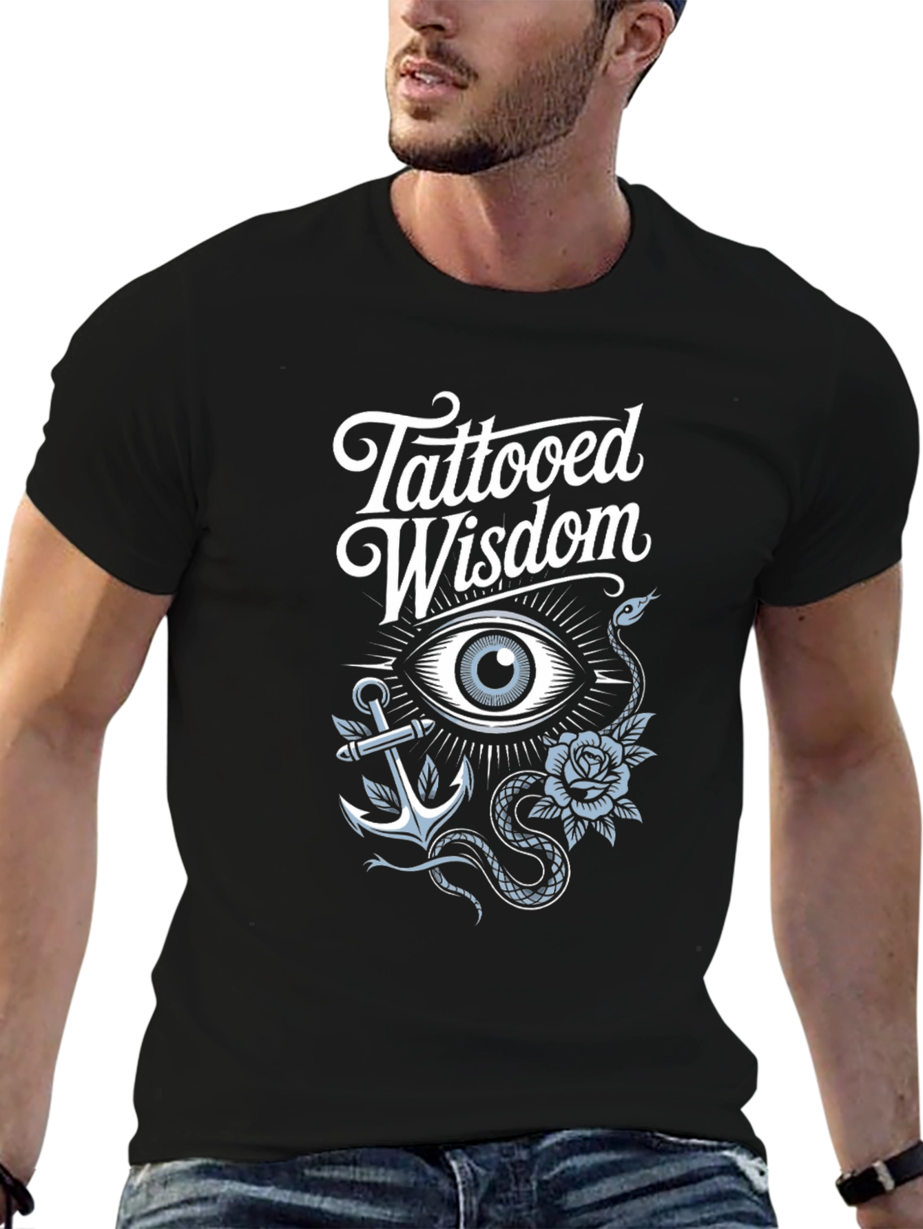 Tattooed Wisdom Graphic Print Black T-Shirt