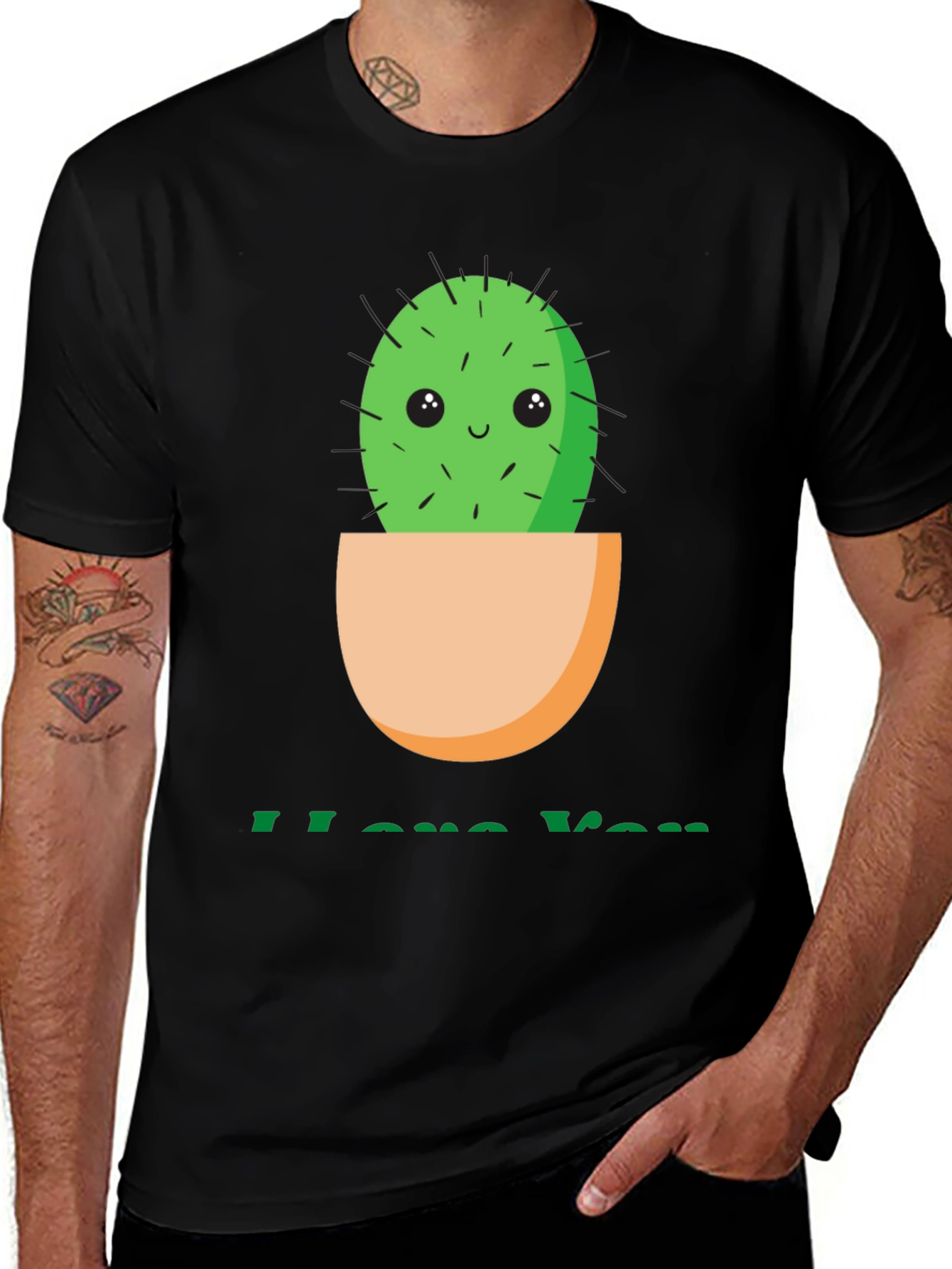 Cute Cactus I Love You T-Shirt - Black