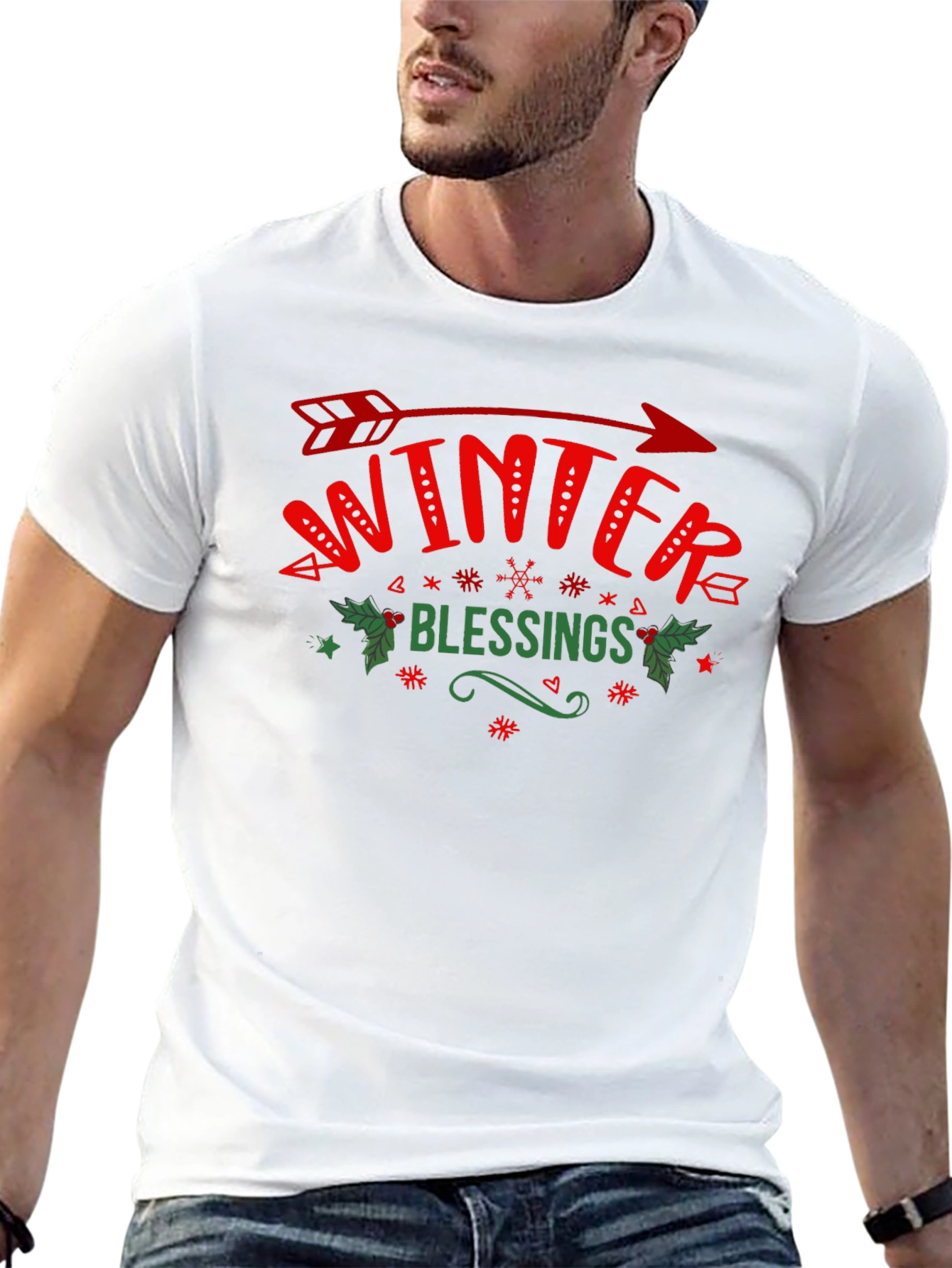 Winter Blessings Graphic Tee - Holiday Arrow Design