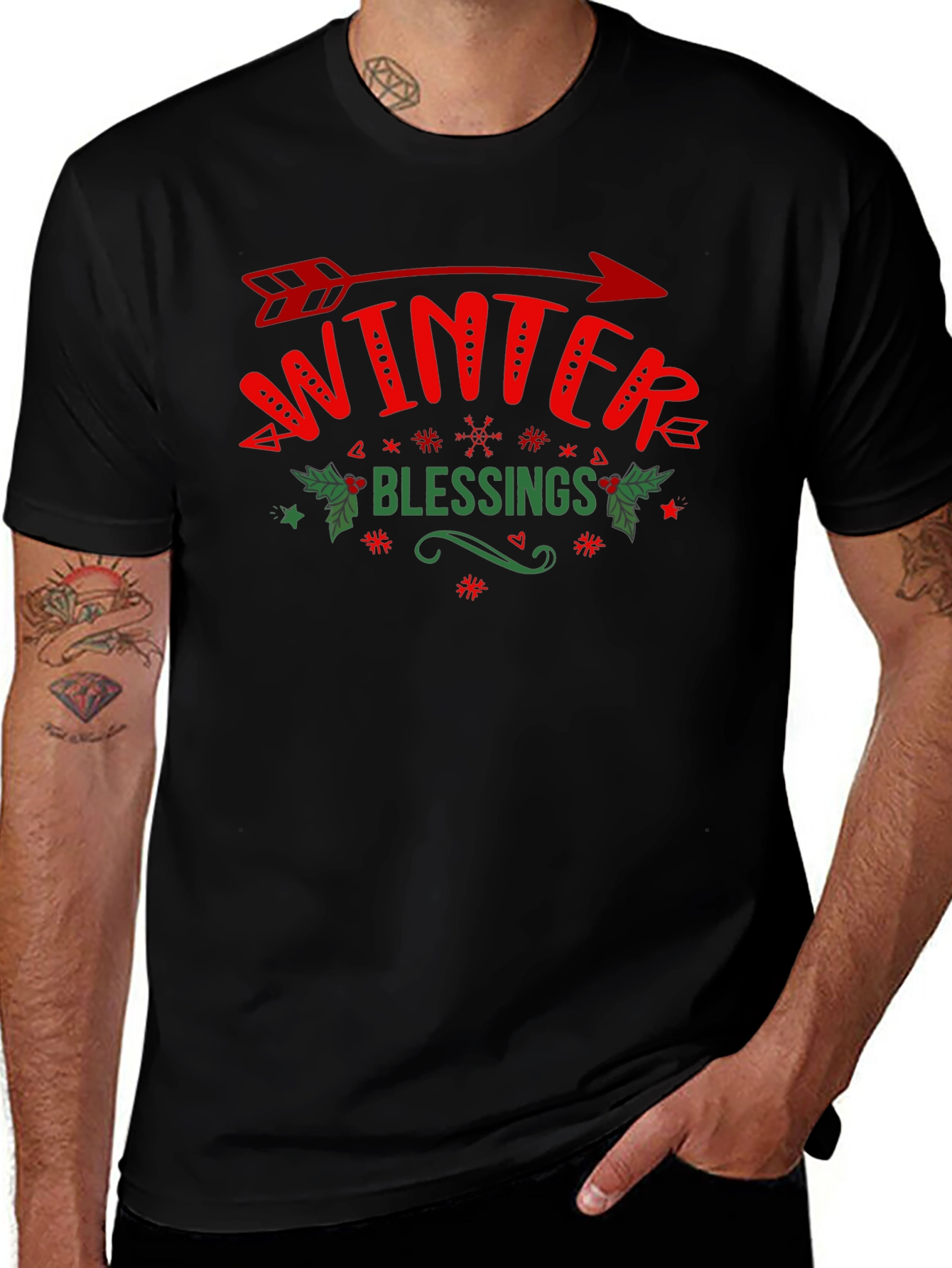Winter Blessings Graphic Tee - Holiday Arrow Design