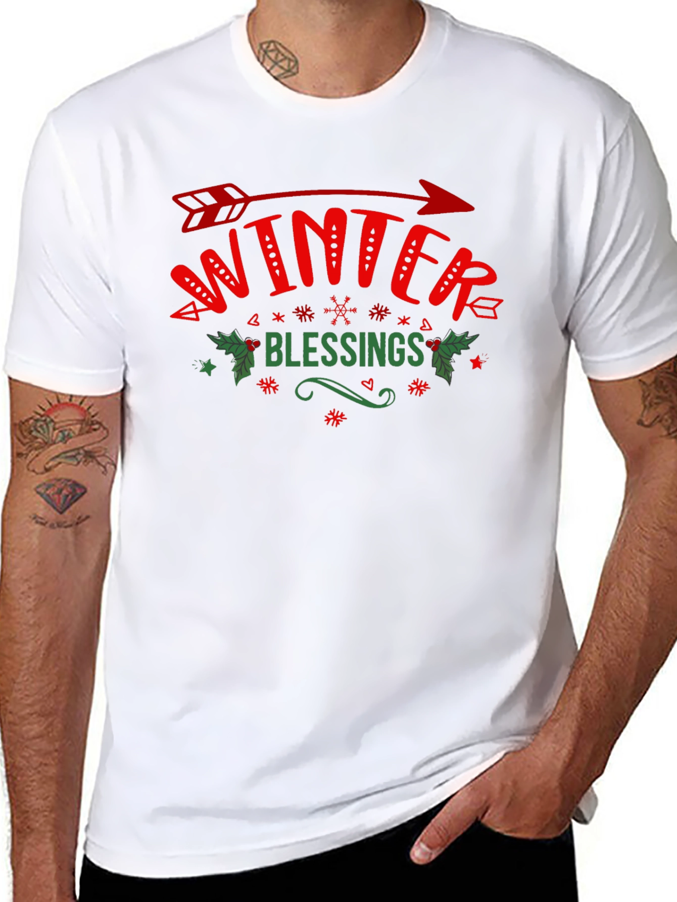 Winter Blessings Graphic Tee - Holiday Arrow Design