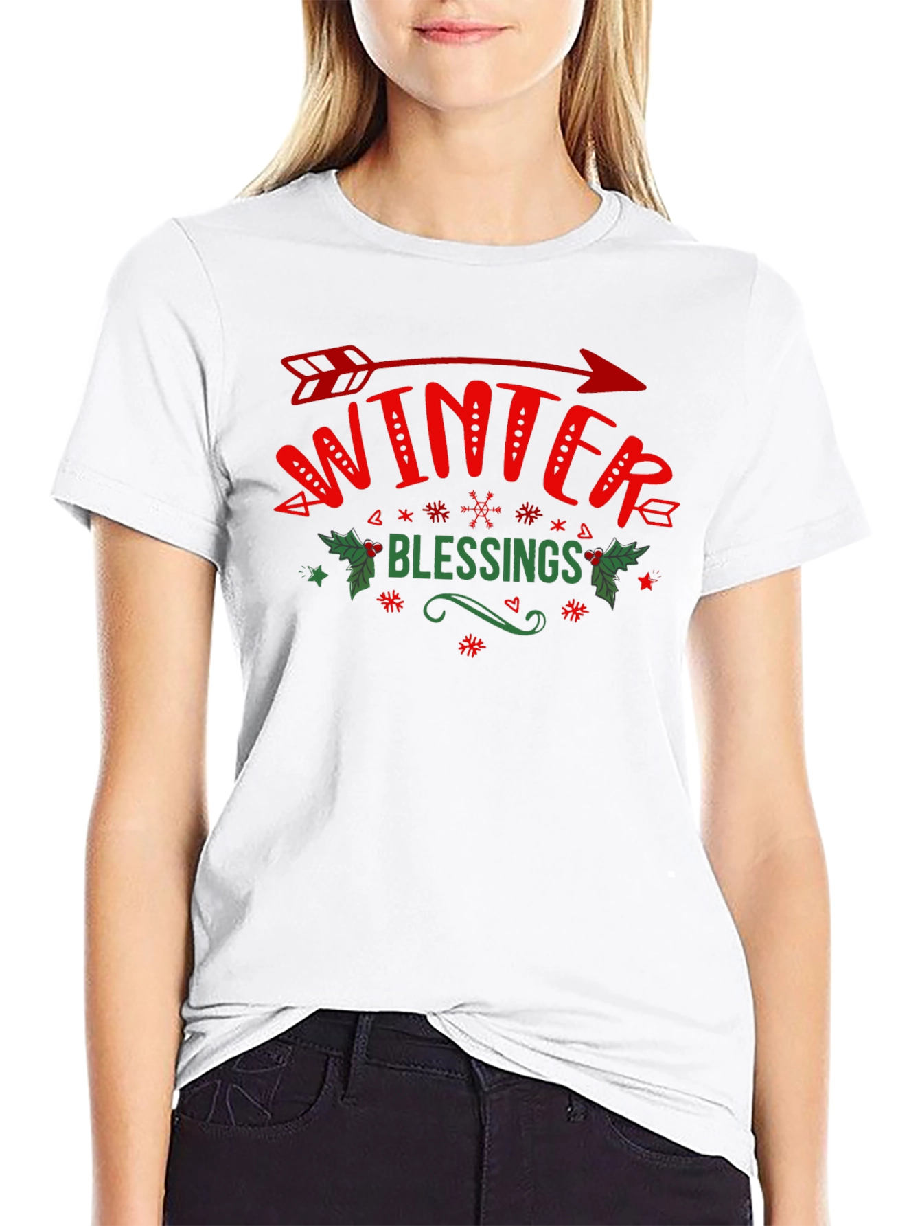 Winter Blessings Graphic Tee - Holiday Arrow Design
