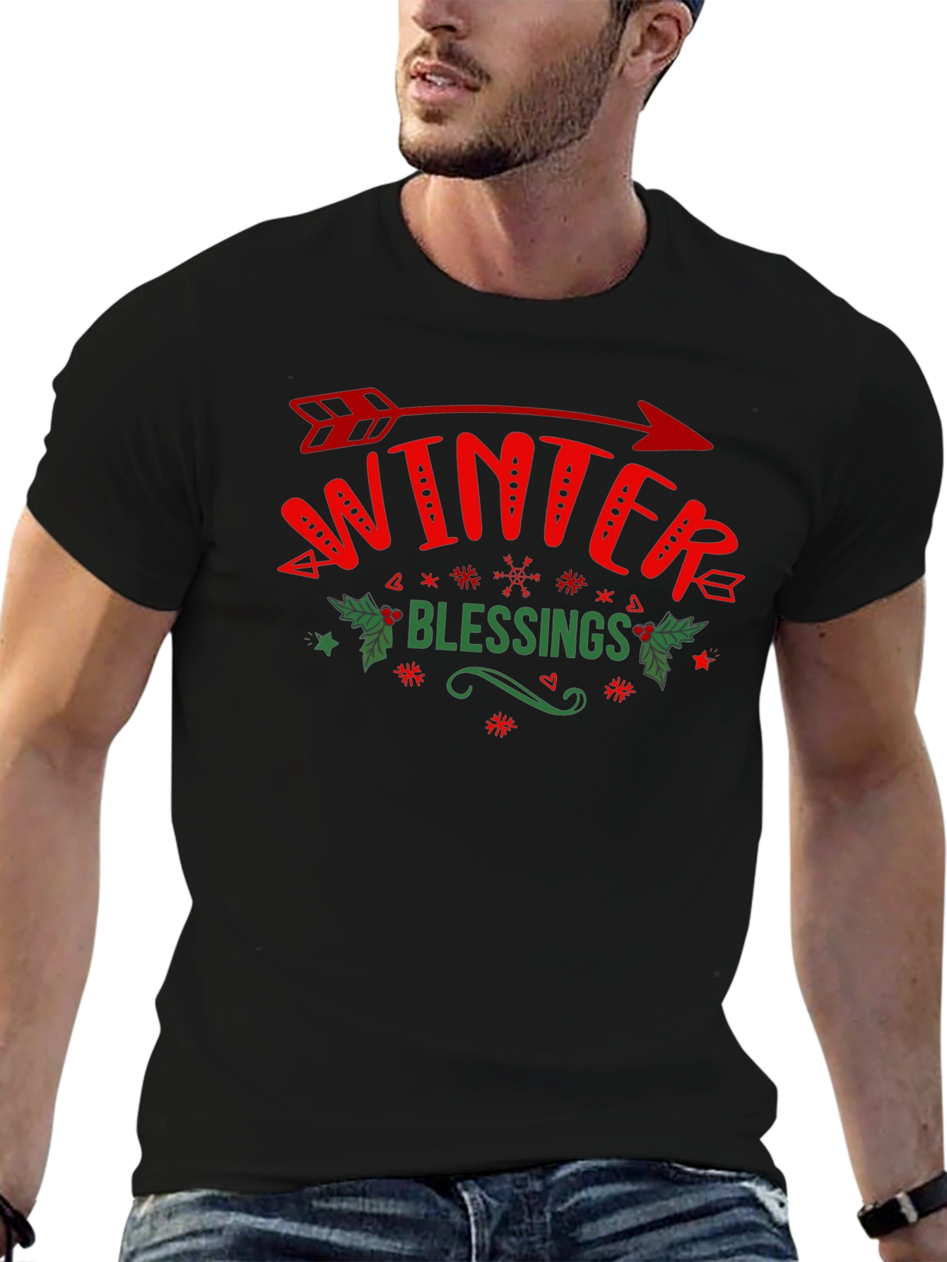 Winter Blessings Graphic Tee - Holiday Arrow Design