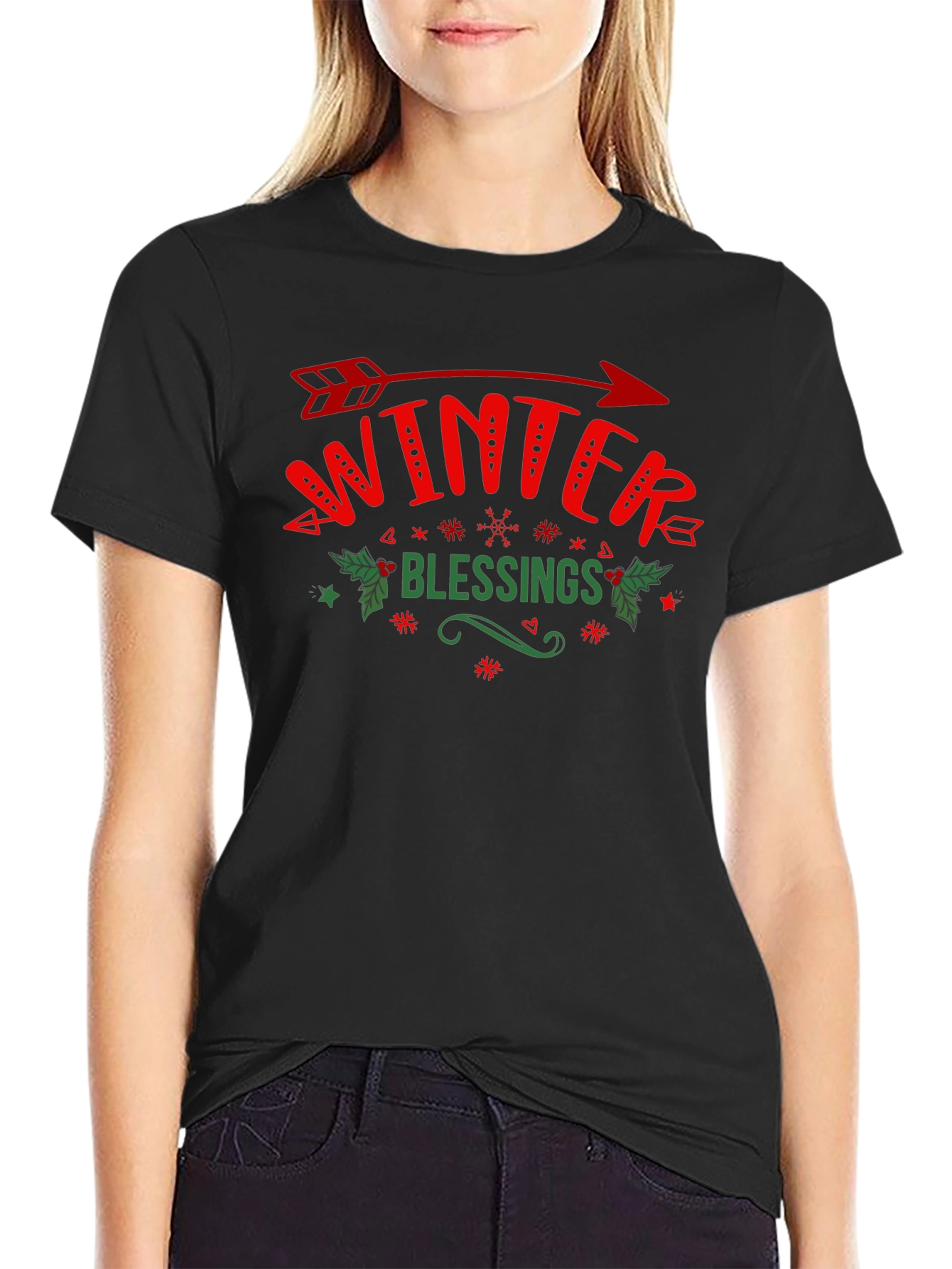 Winter Blessings Graphic Tee - Holiday Arrow Design