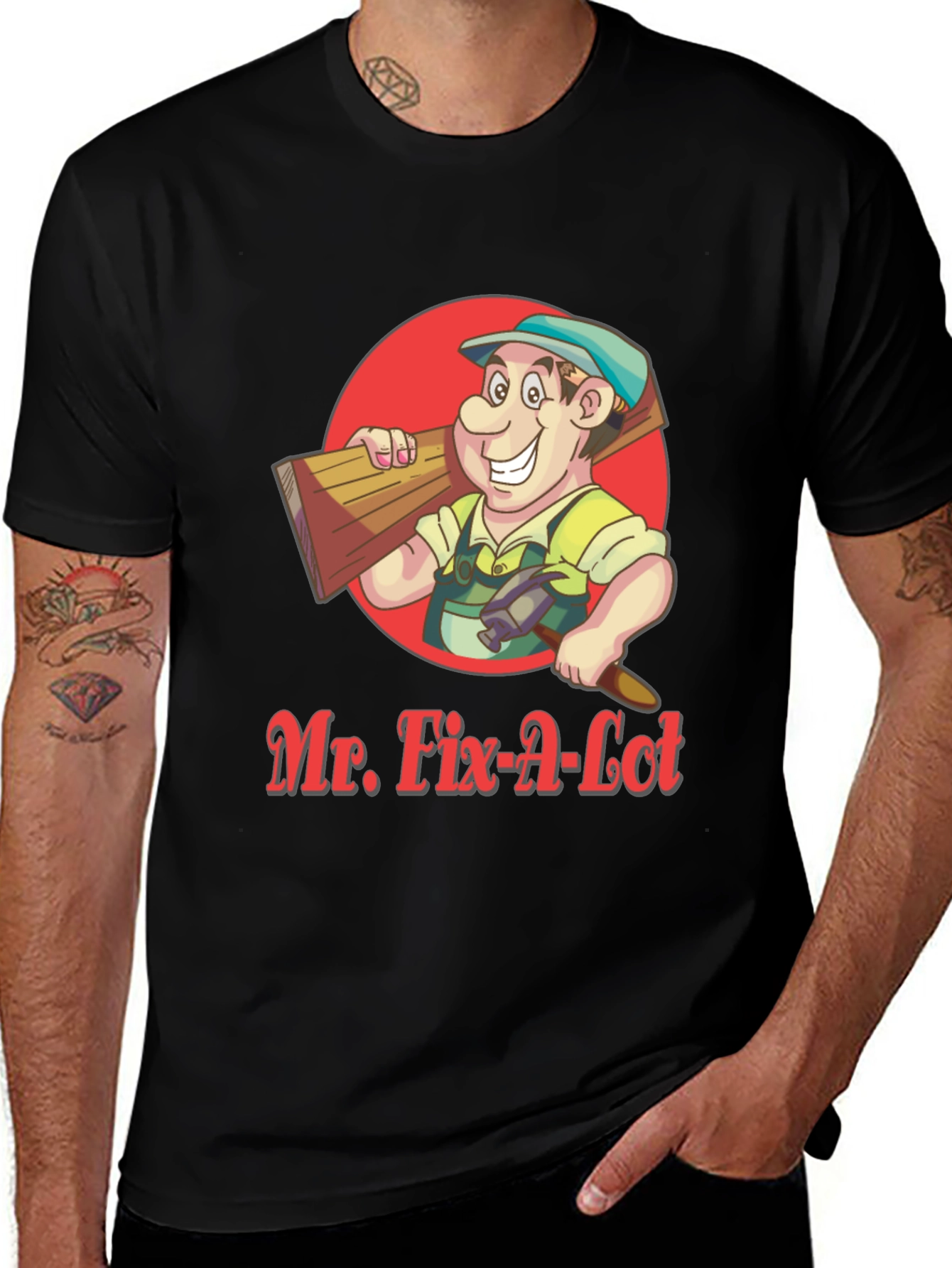 Mr. Fix-A-Lot Cartoon Graphic Tee - Black