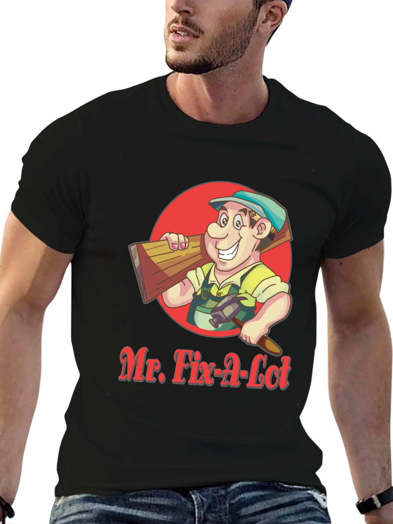 Mr. Fix-A-Lot Cartoon Graphic Tee - Black