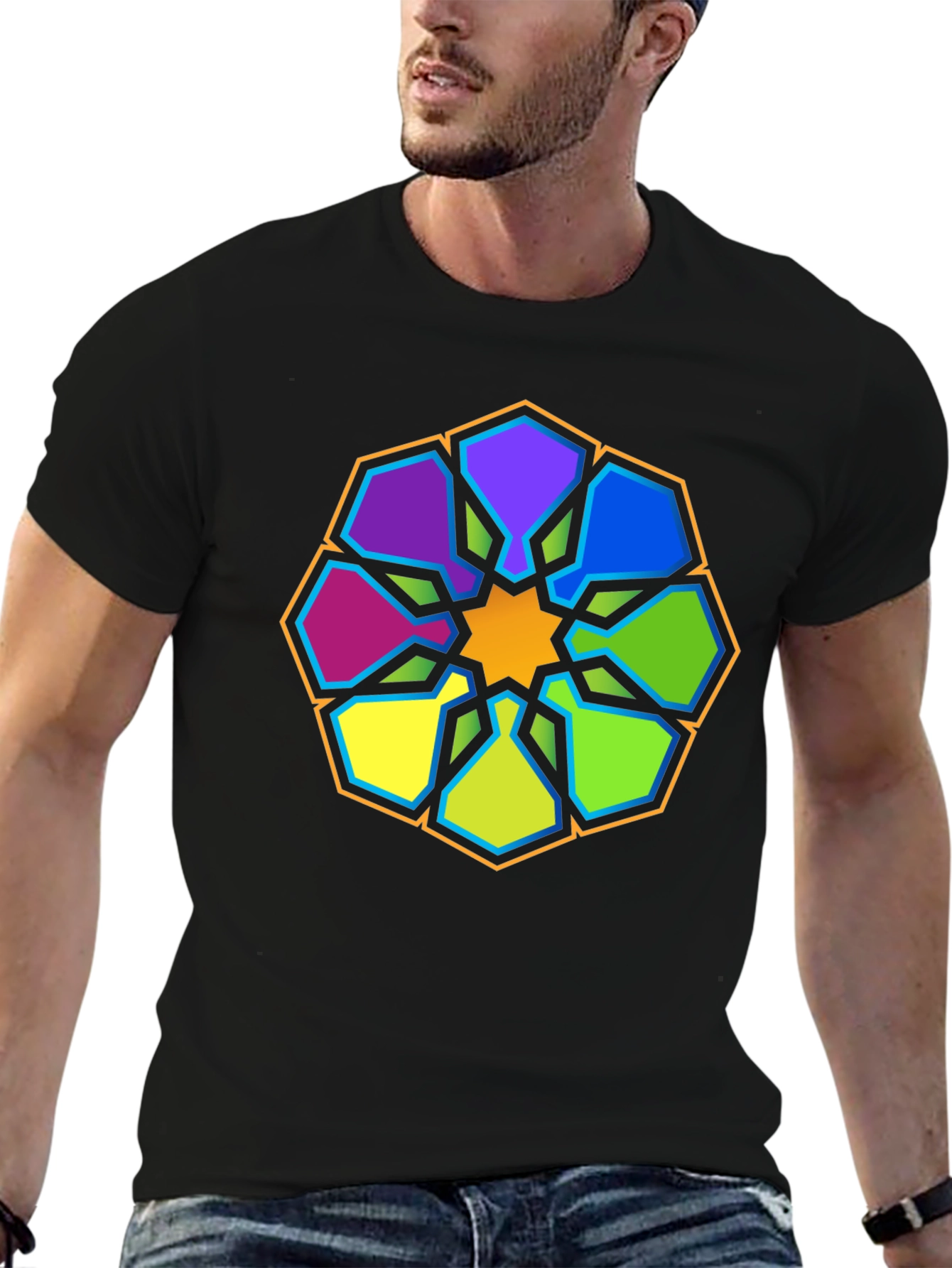 Geometric Mandala Graphic Tee - Stylish Black T-Shirt