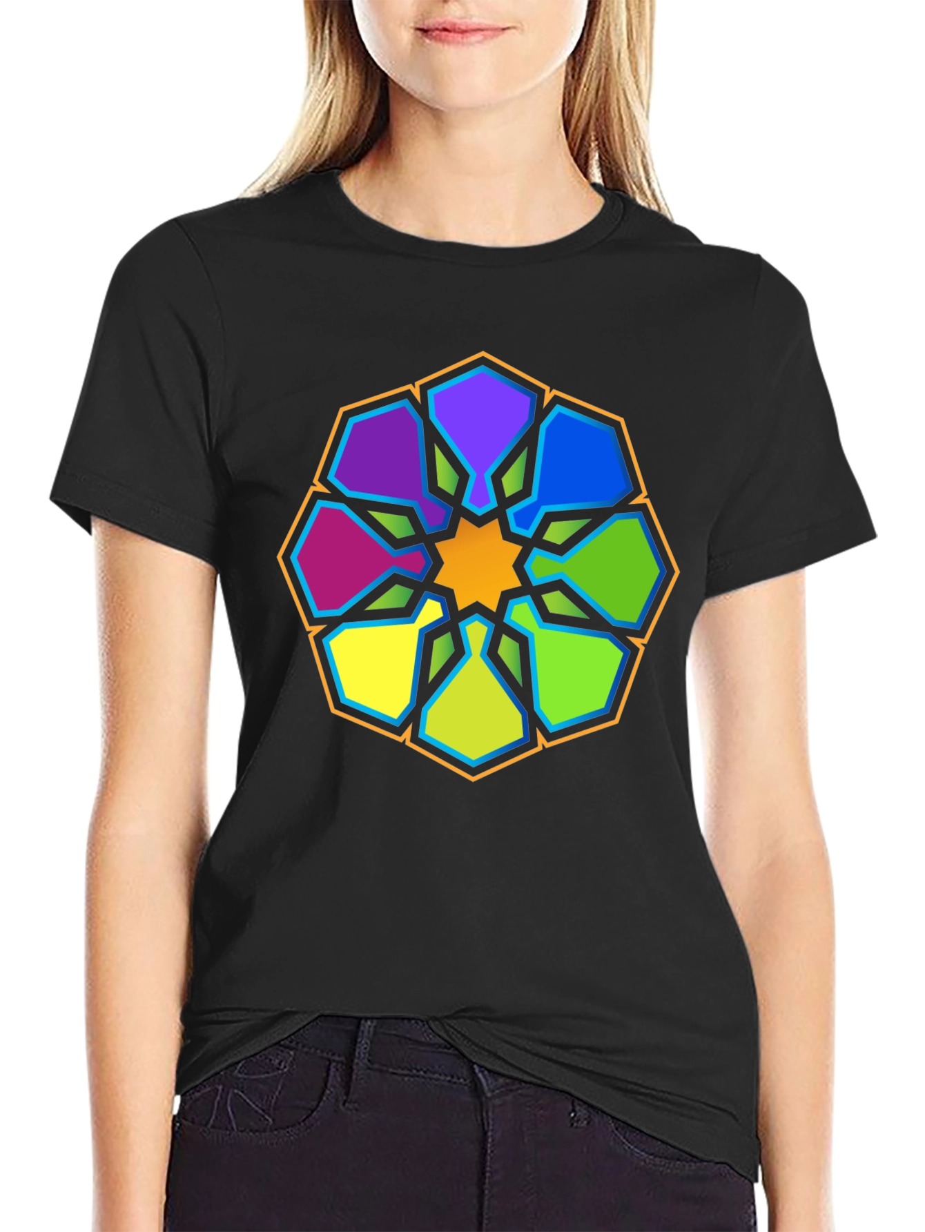 Geometric Mandala Graphic Tee - Stylish Black T-Shirt